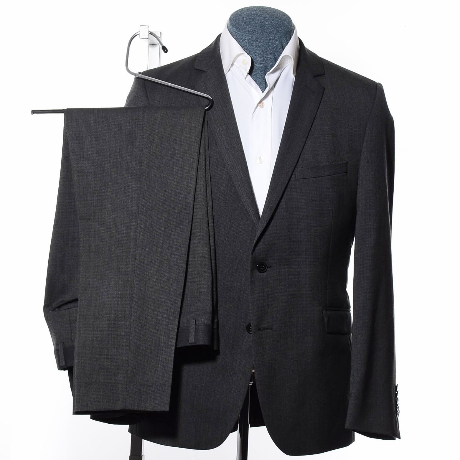 36 Strellson Gray Nailhead Worsted-Wool 2-Piece Suit 31×29.5 Trousers Jacket XS
