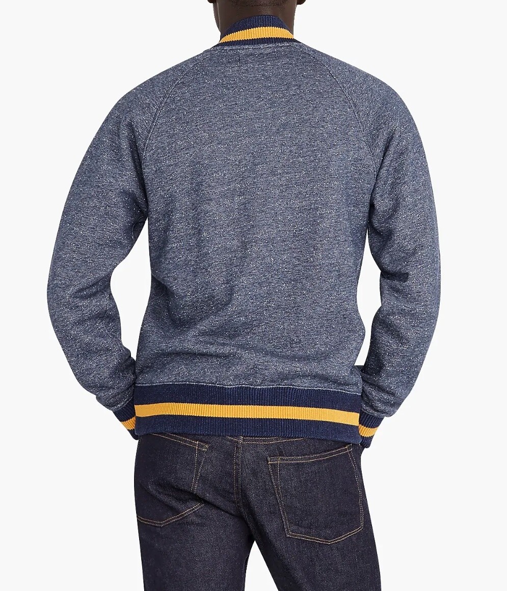J.CREW varsity knit jacket fleece college letterman navy blue stripe sweater L