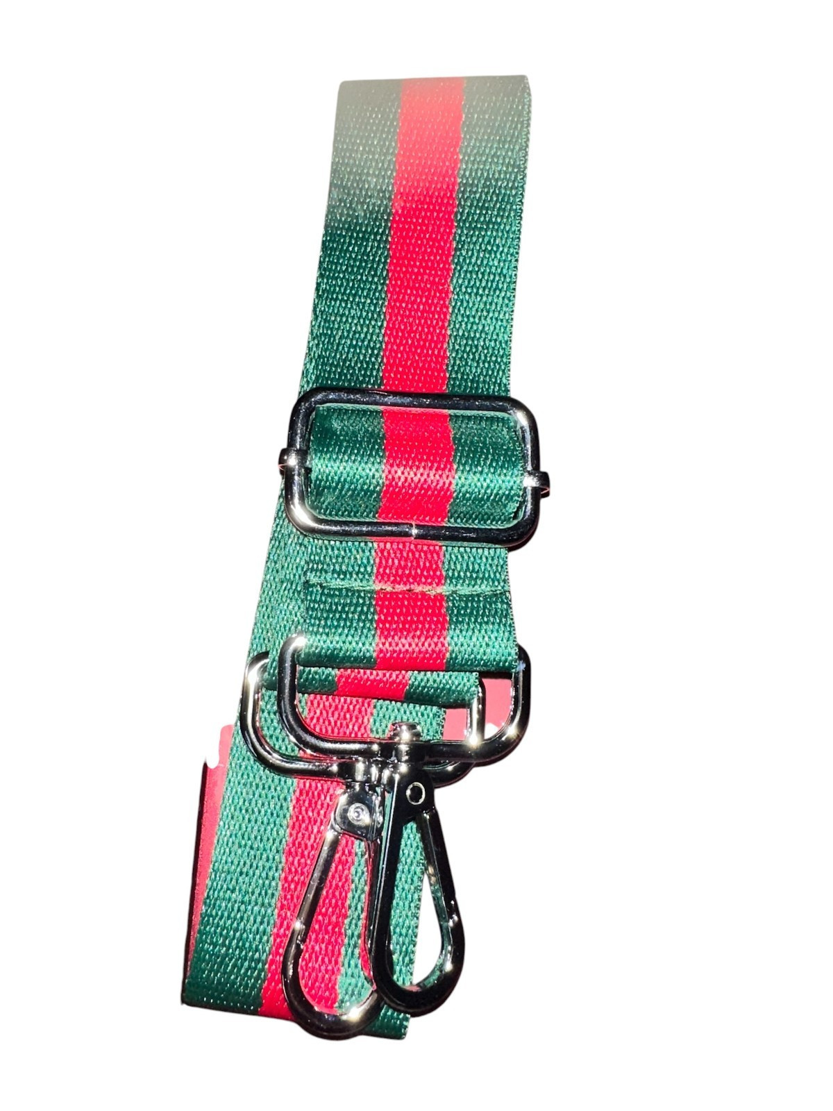 Replacement Web Green & Red Strap W/Silver Tone Hardware For Designer Bags NWT