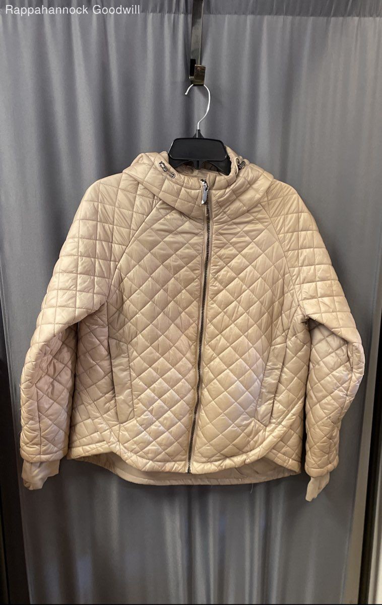 BCBGMAXAZRIA Women’s Tan Quilted Puffer Jacket Hooded Eco-Friendly Fill Sz M
