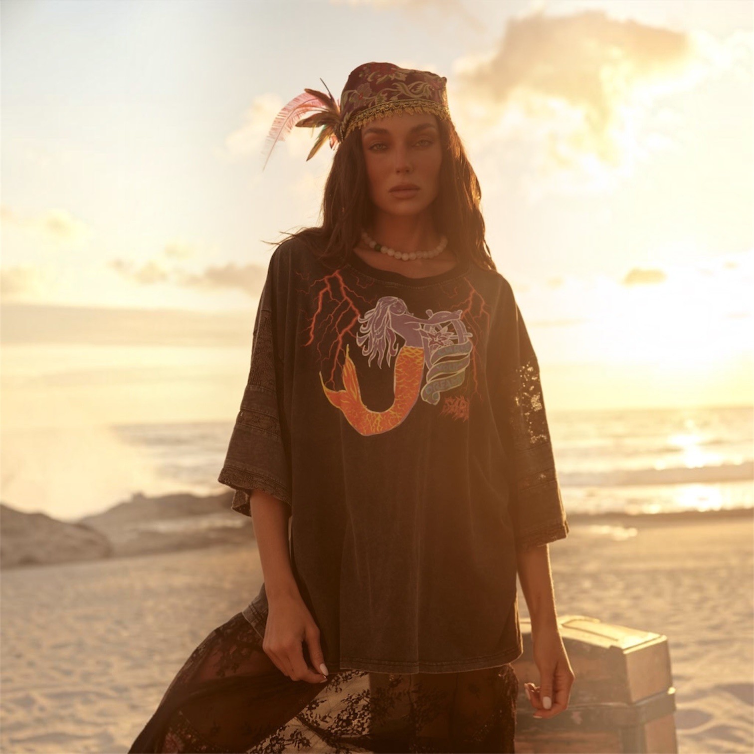 Sabbi Chasing Dreams Lace Tee Size XLarge Oversized Relaxed Mermaid Shirt