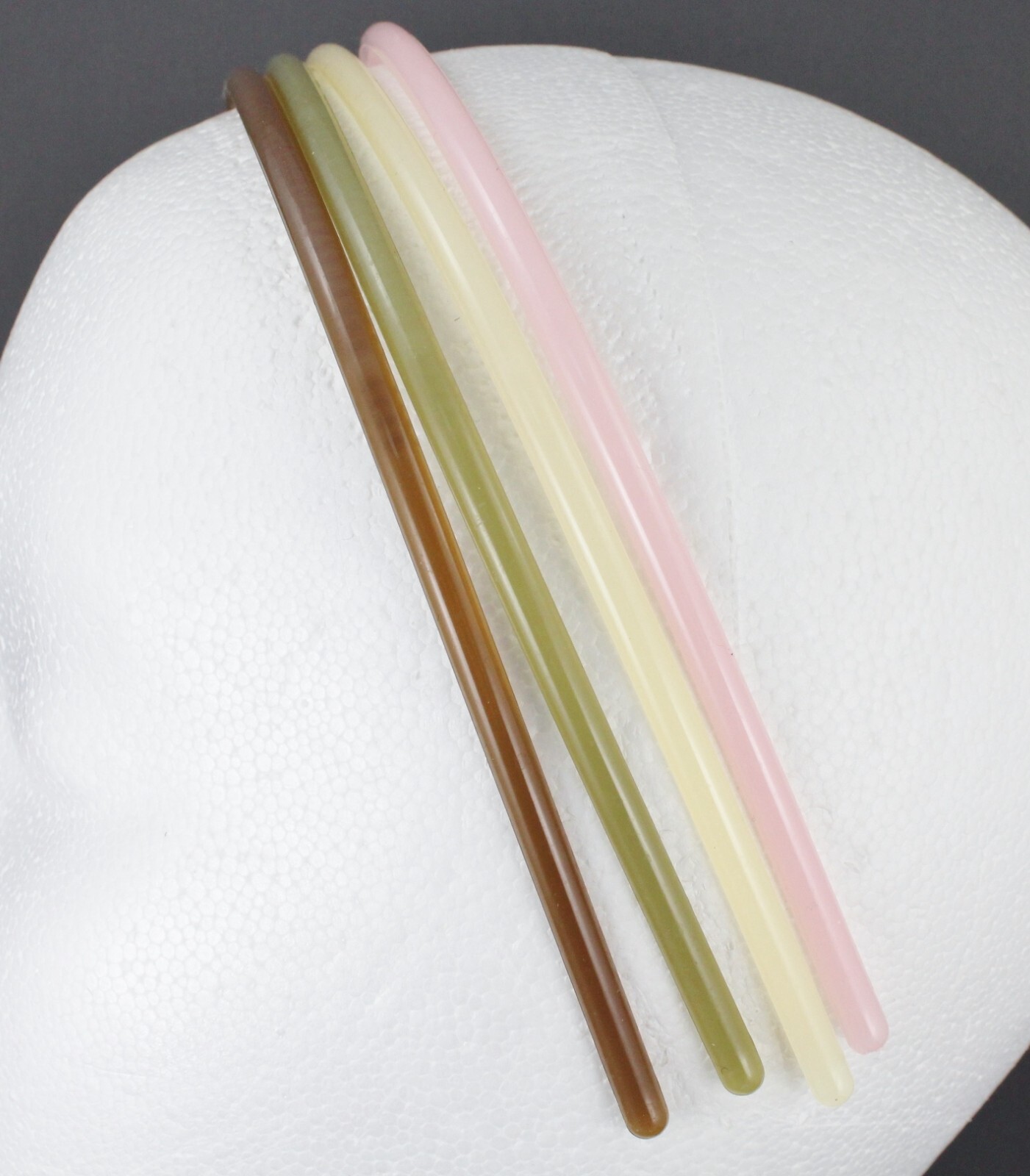 Brown Green Pink Cream 4 set headband pack plastic thin skinny narrow grip teeth