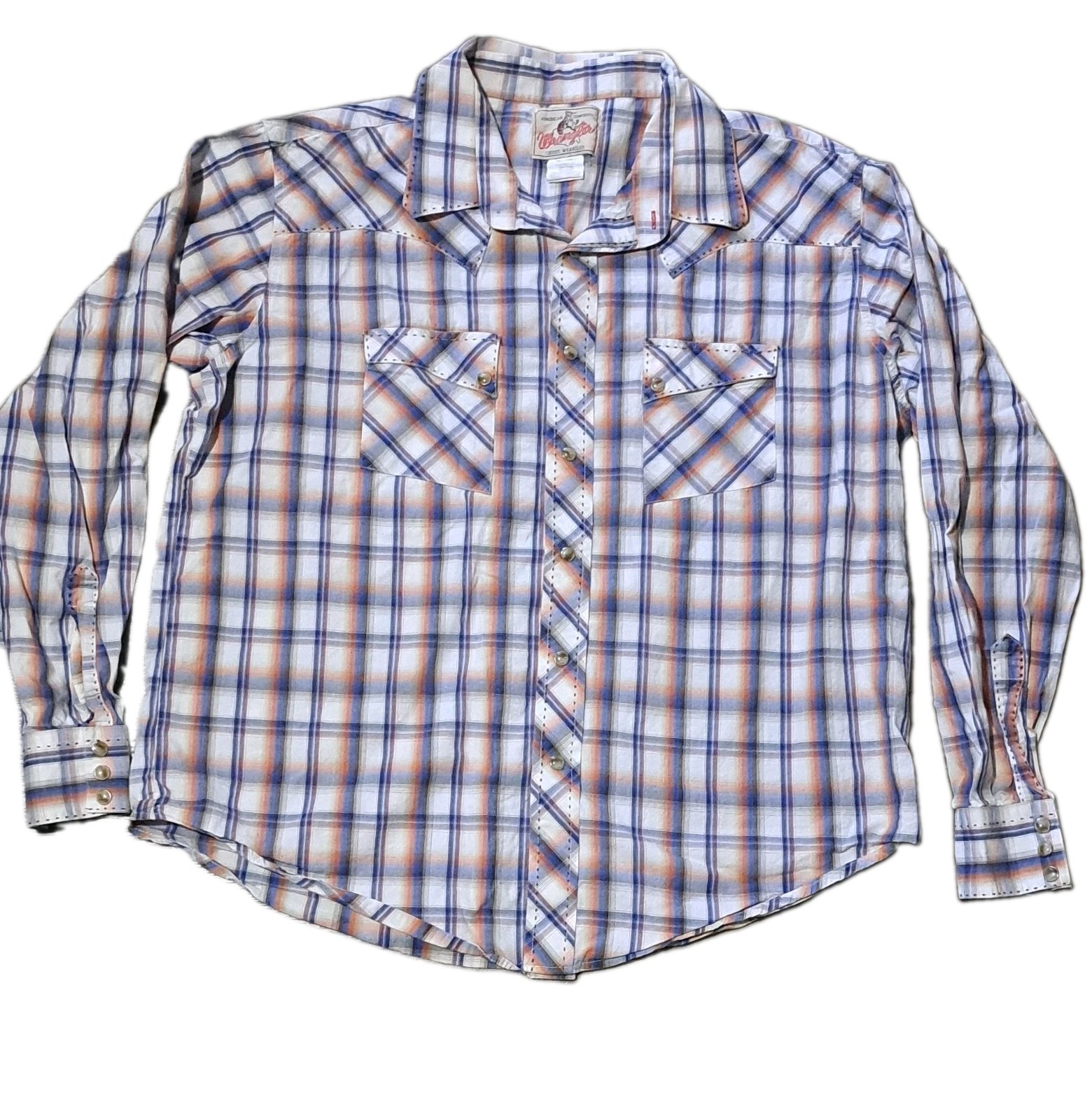 WRANGLER AMERICAN COWBOYS PLAID LONG SLEEVE BUTTON-UP COTTON SHIRT Size M