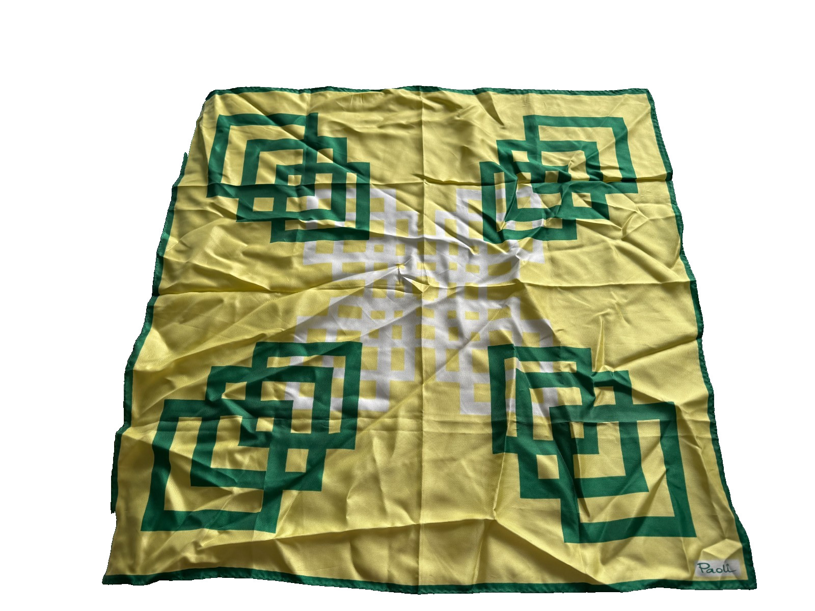 Vintage Paoli Scarf Yellow Green Acetate 26.5″ Square Made in Japan