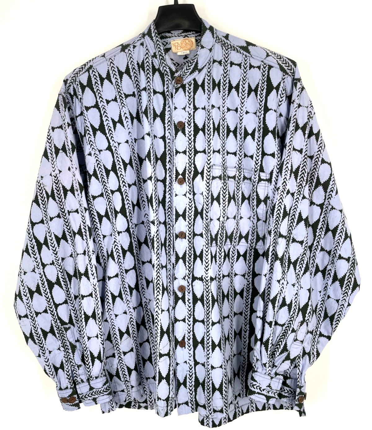 VTG NoaNoa Mens size L Blue Geo print Hawaiian Button Up shirt cotton hand made