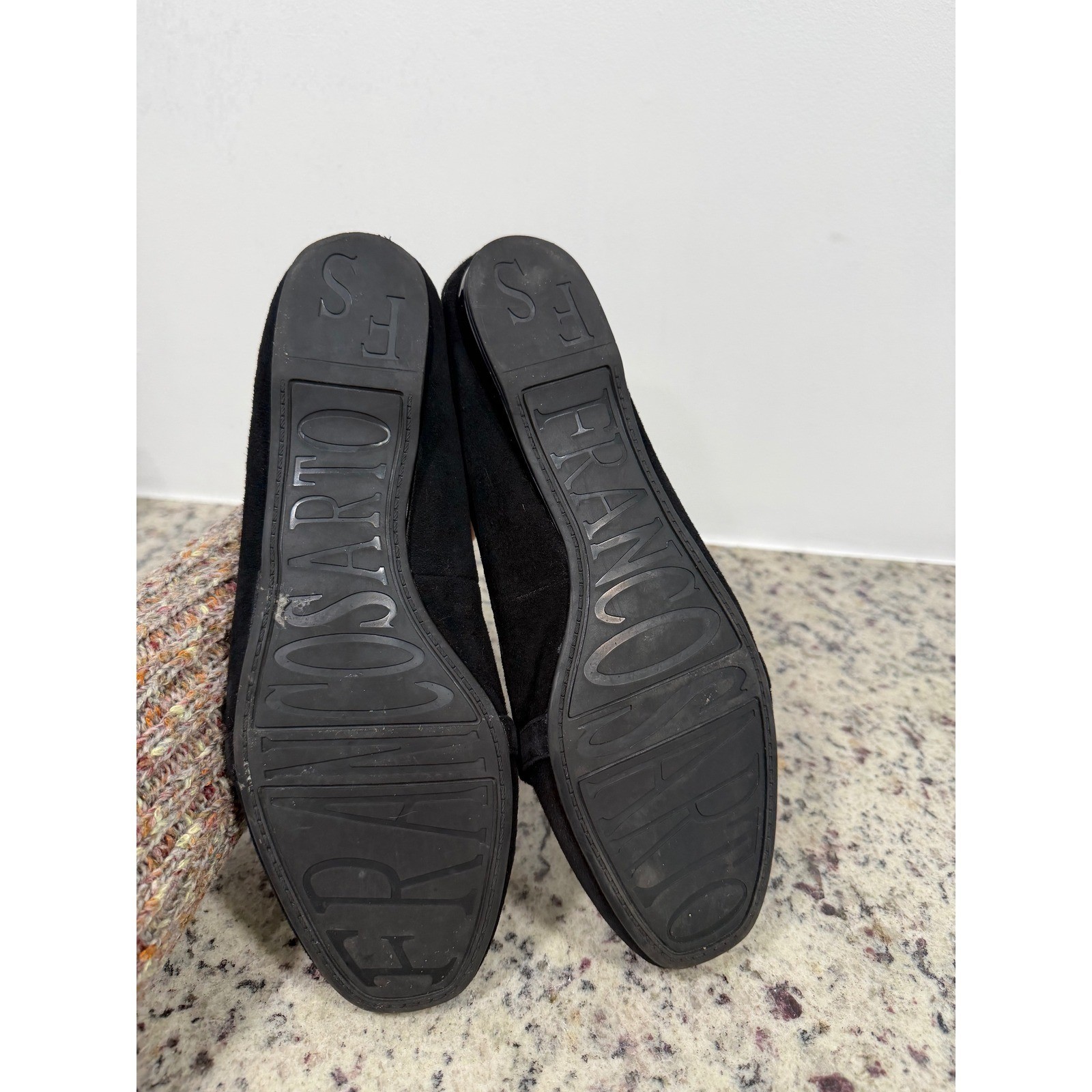 Franco Sarto Womens Black Suede Gold Buckle Loafer Flats Size 7.5M