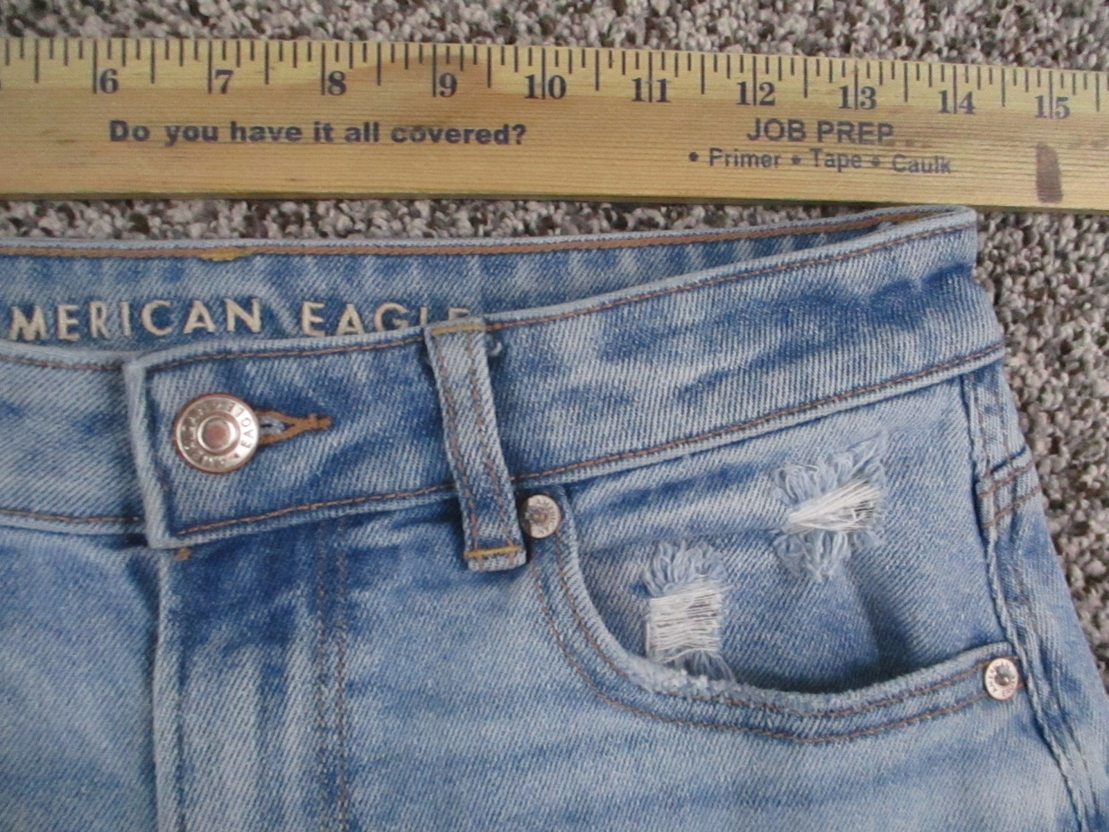 American Eagle Mom Jeans Womens 6 Blue Distressed Stretch High Rise Denim 27×27