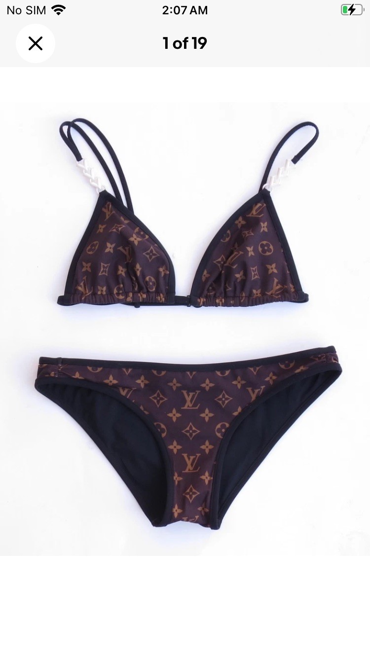 Louis Vuitton BIKINI Sz. 36 Top & Bottom Set Brown Classic Logo