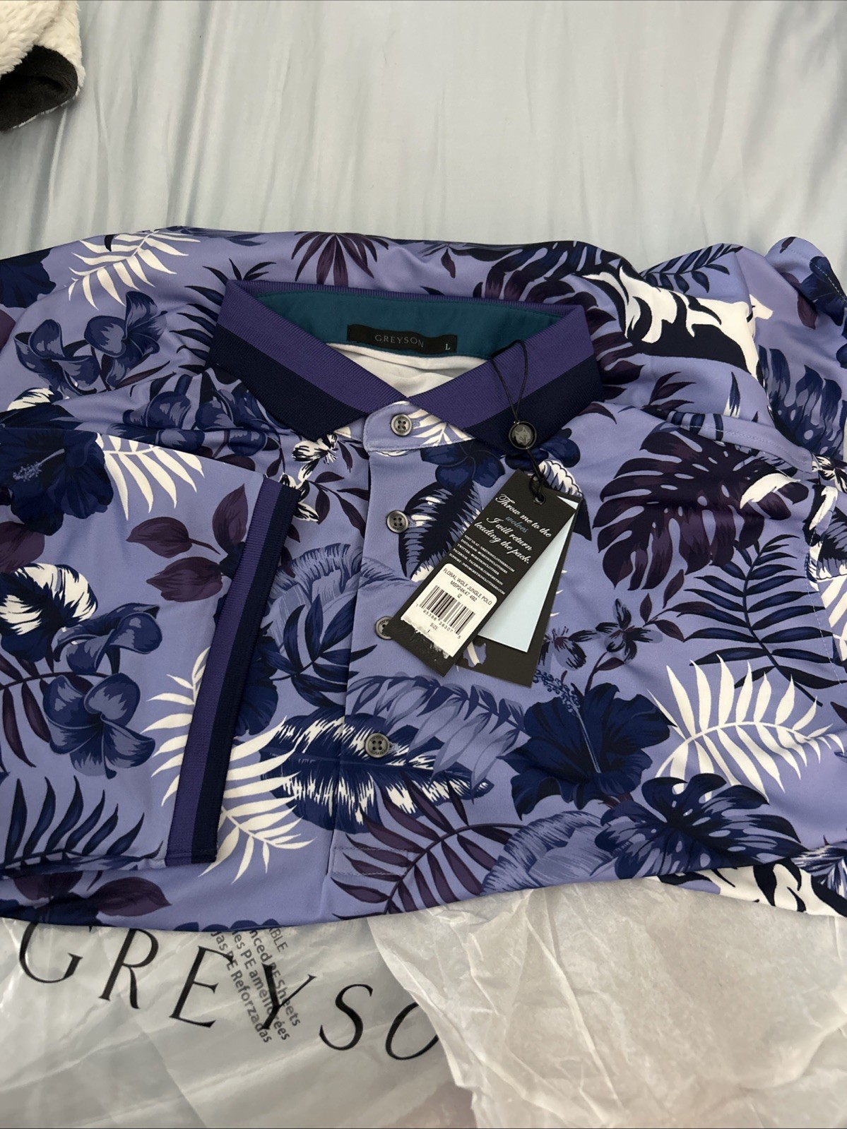 NWT Greyson Floral Wolf Jungle Golf Polo Shirt Arctic Men’s Sz Large Color: IZ