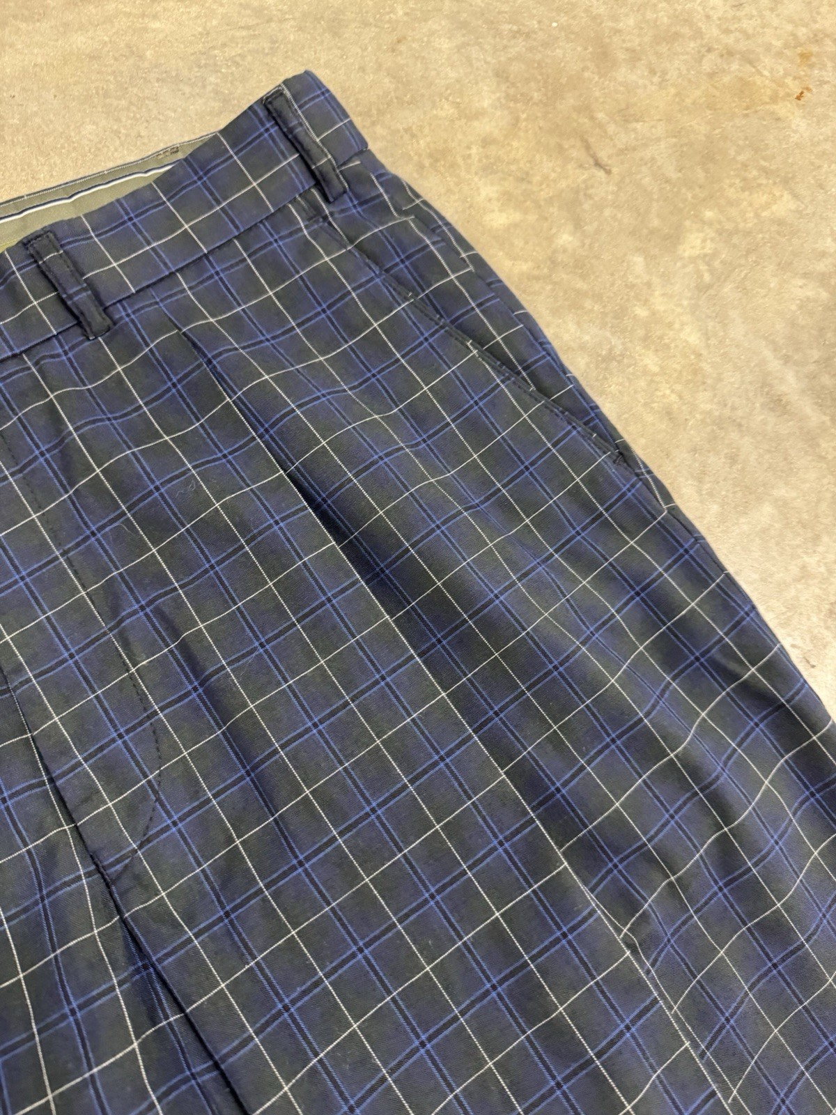 Vintage Hiltl Pants Mens 34×32 Plaid Check Golf Trousers Poly Cotton Pleated NEW