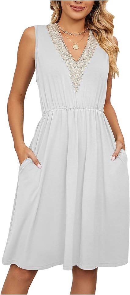 Spring and Summer Solid Color with Pocket Waist Dress