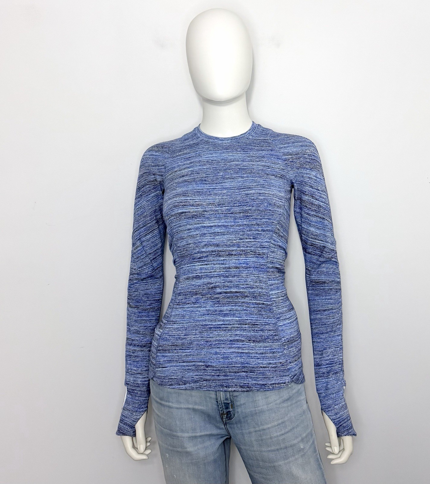 Lululemon Runderful Womens Pullover 2 Heather Blue Long Sleeve Zip Pockets Logo