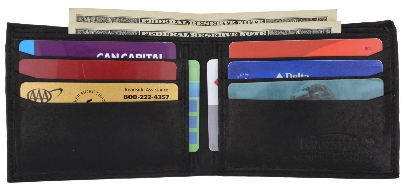 Leather Double Bill BiFold 6 Credit Card Black Men’s Wallet Marshal