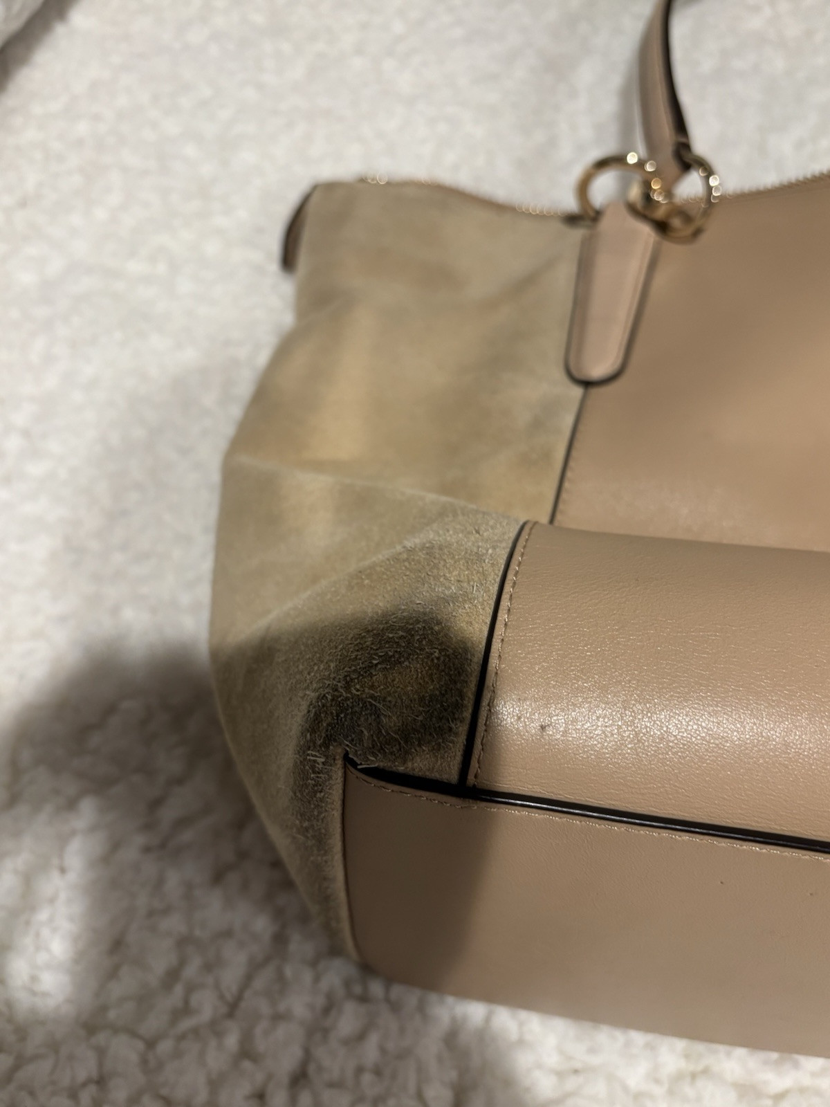 Coach Shoulder Tote “Ava” Leather Suede Two tone Nude Pre-Loved