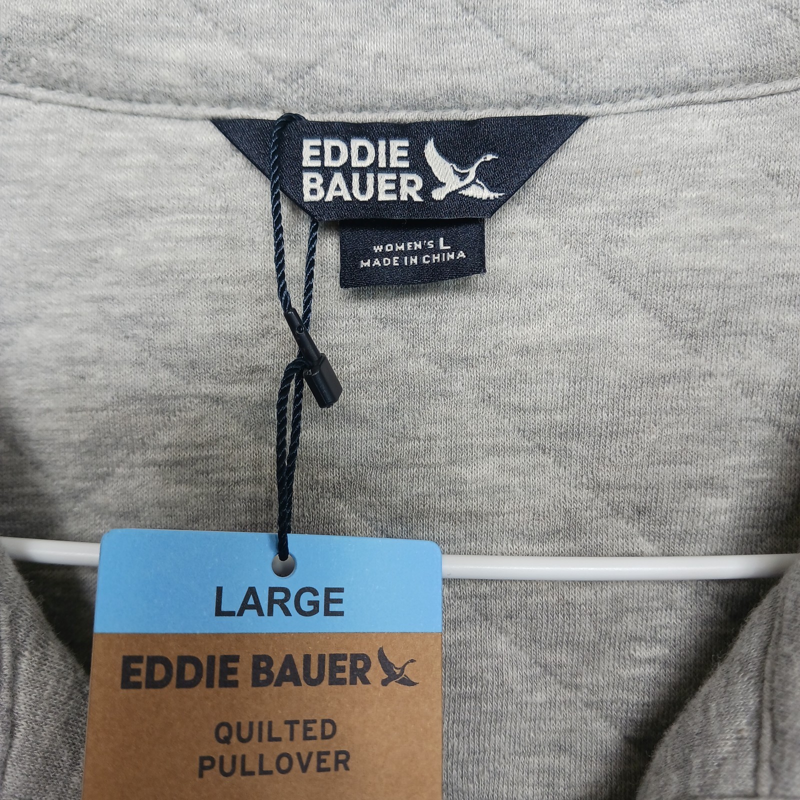 NWT Eddie Bauer Womens L Gray Quilted Kangaroo Pocket Pullover Large MSRP $99.00
