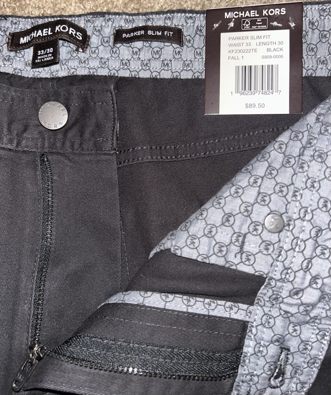 Michael Kors Black Stretch Denim Casual 5-Pocket Slim Men’s Pants 33 Zip