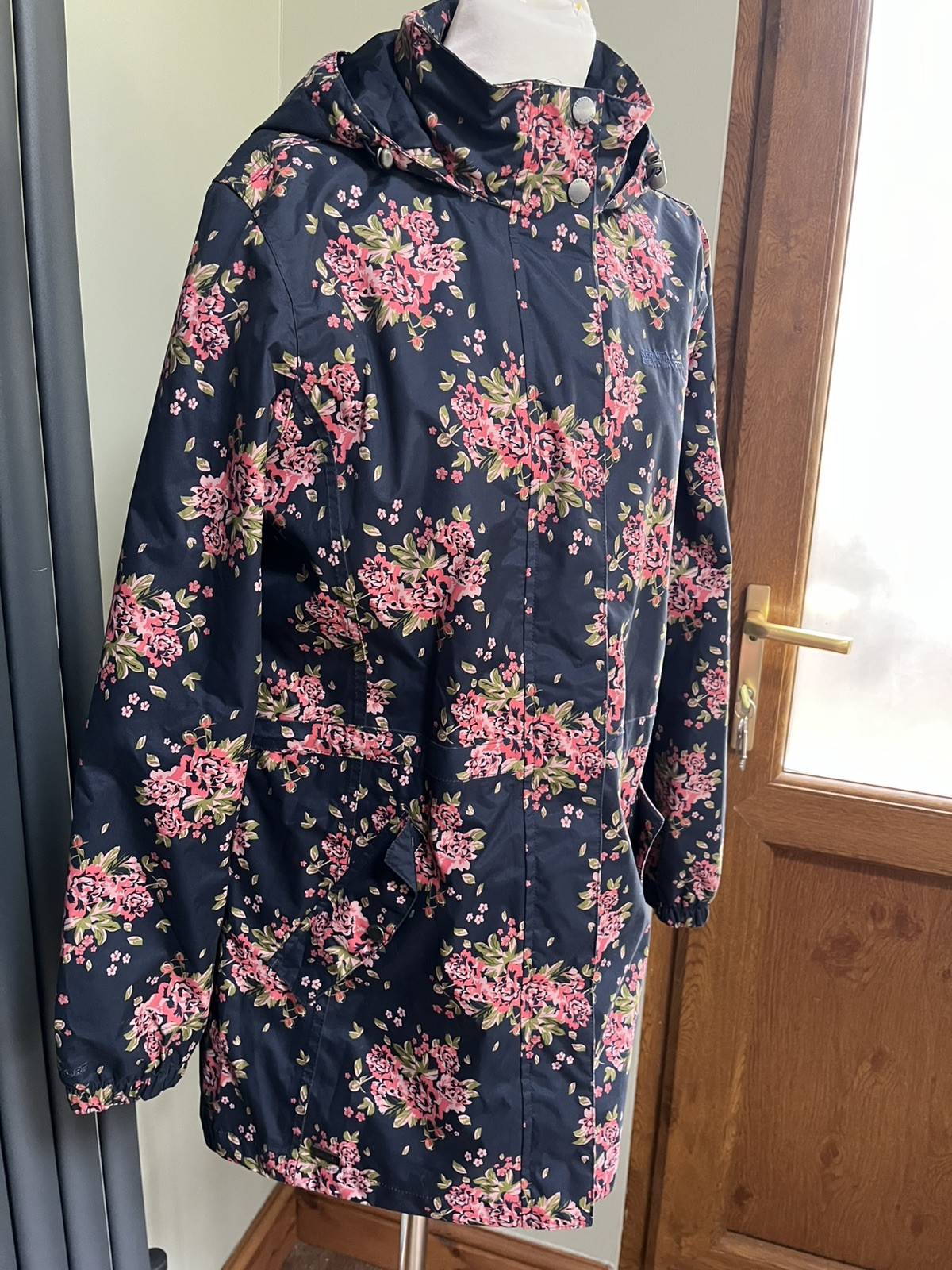 Regatta Waterproof Raincoat Ladies Jacket Blue Pink Floral Foldaway Hood UK14