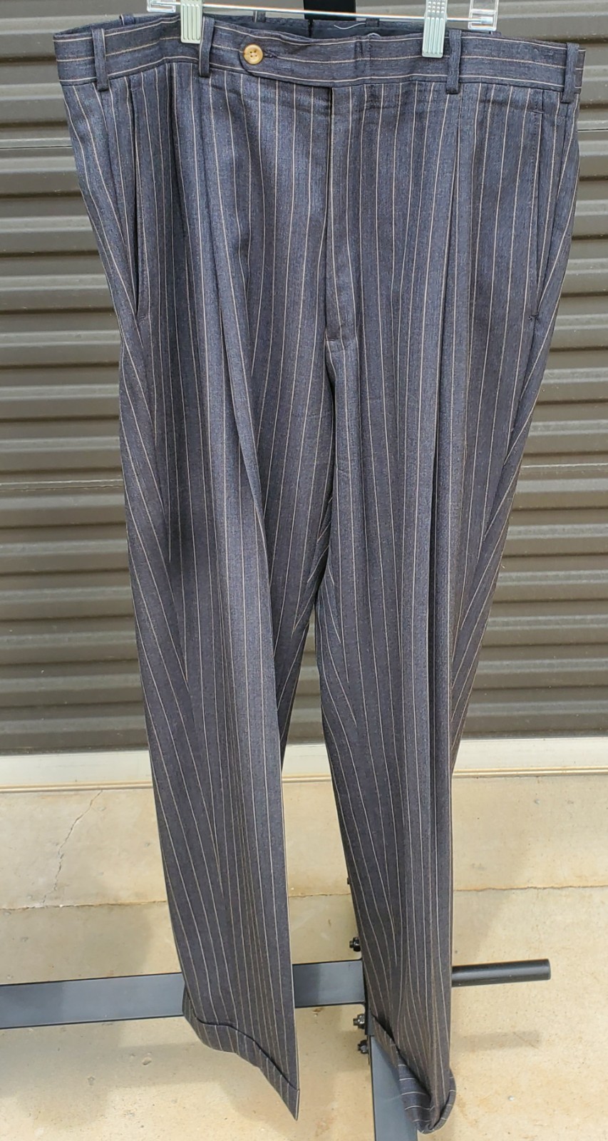 Tom James Corporate Image Mens Navy Pinstripe Wool Suit Sz 46 R Pants 36 X 32