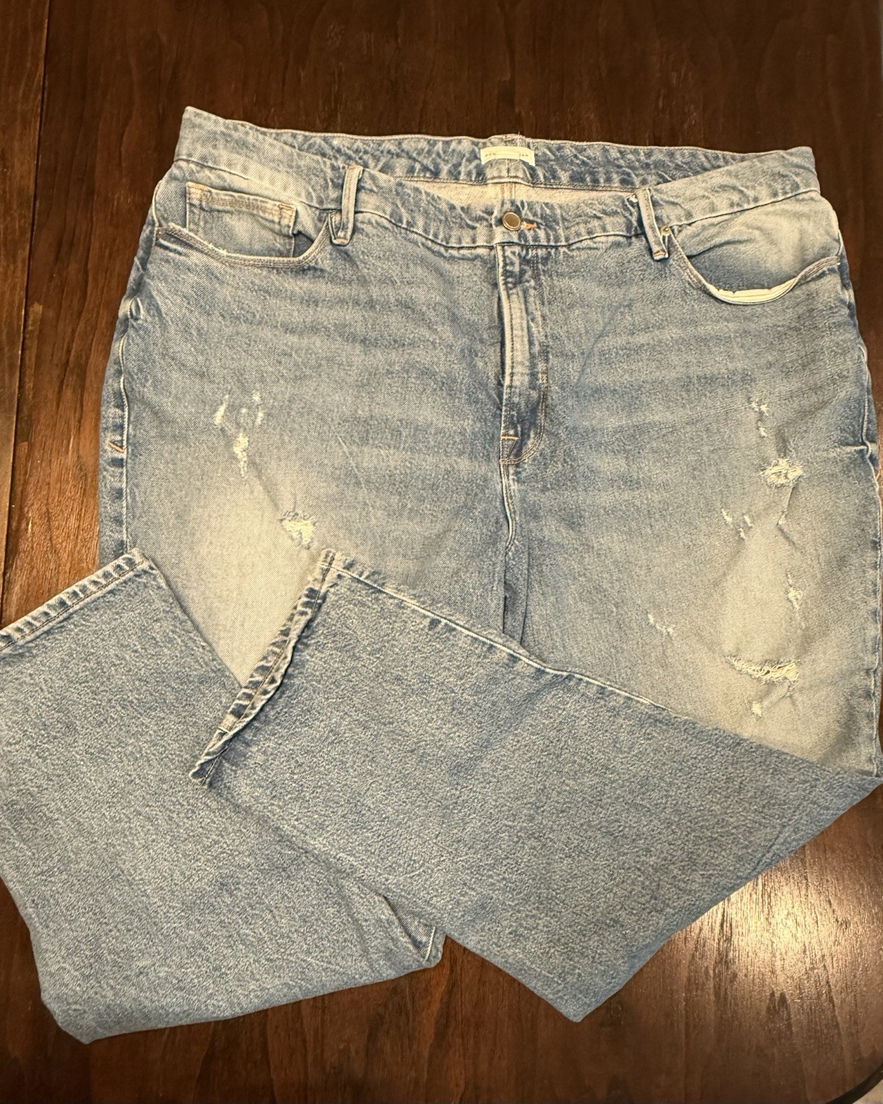 Good American Size 18 Good Classic High Rise Distressed Straight Leg Blue Jeans