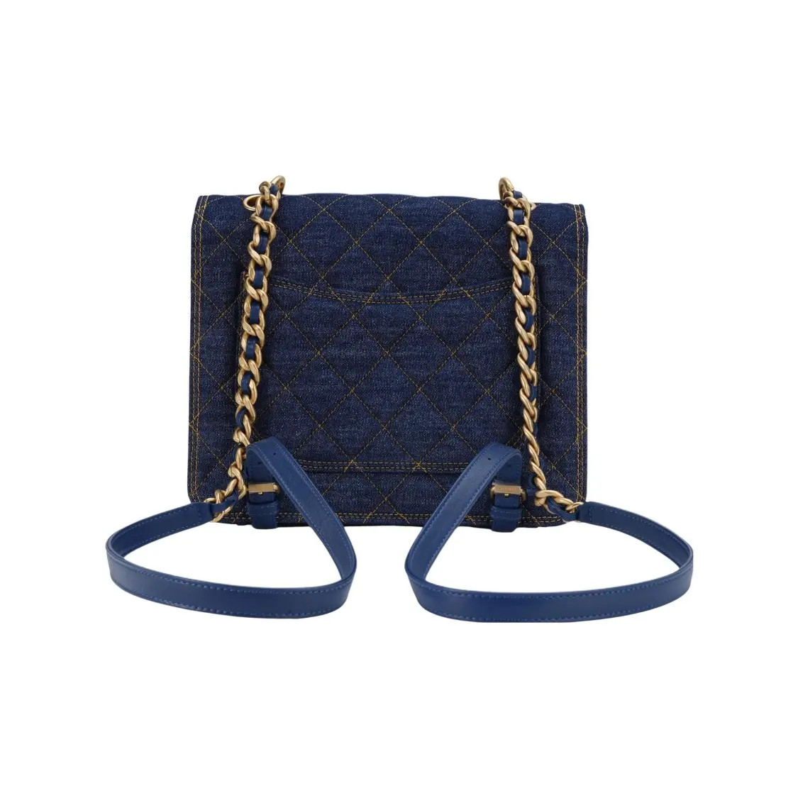 CHANEL Gold Buckle Leather Chain Flip Backpack Unisex 9.8×2.3×8.6 in