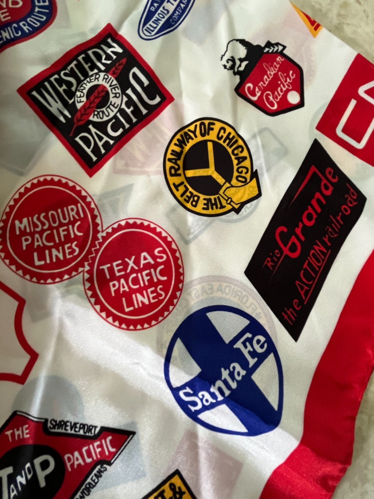 VTG 50s State Railway Train Logo Travel Scarf Made in Japan