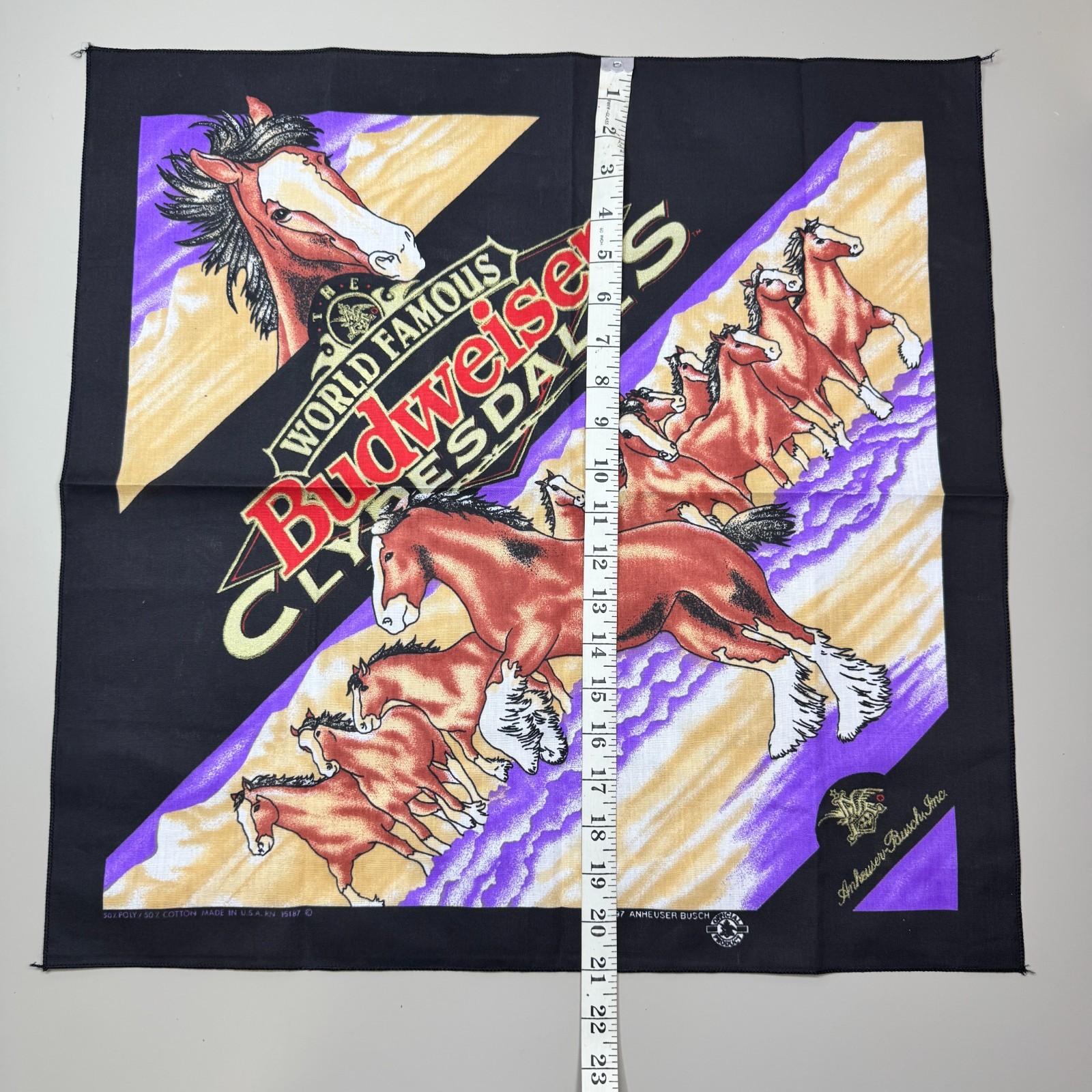 USED – Vintage Budweiser Bandana Cowboy 21 in X 21 in Anheuser Busch Clydesdales