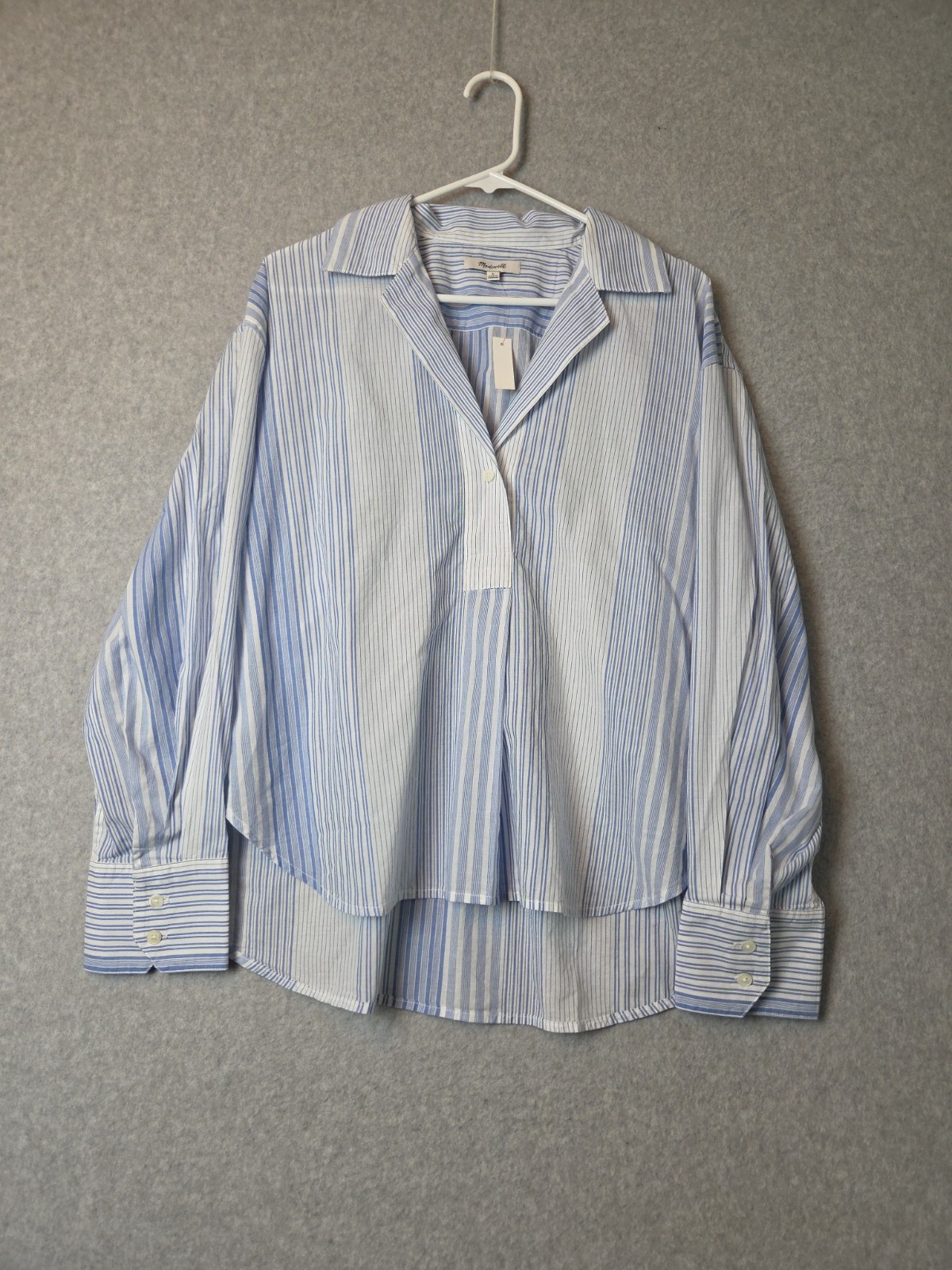 NWT Madewell 100% Cotton Blue Stripe LS Notch Collar Popover Shirt Women’s Large