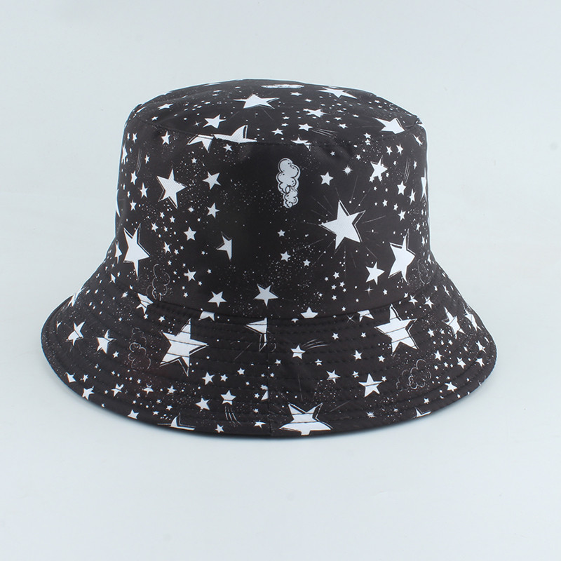 Reversible Bucket Hat Skull Print Fisherman Hat Wide Brim Unisex Cap