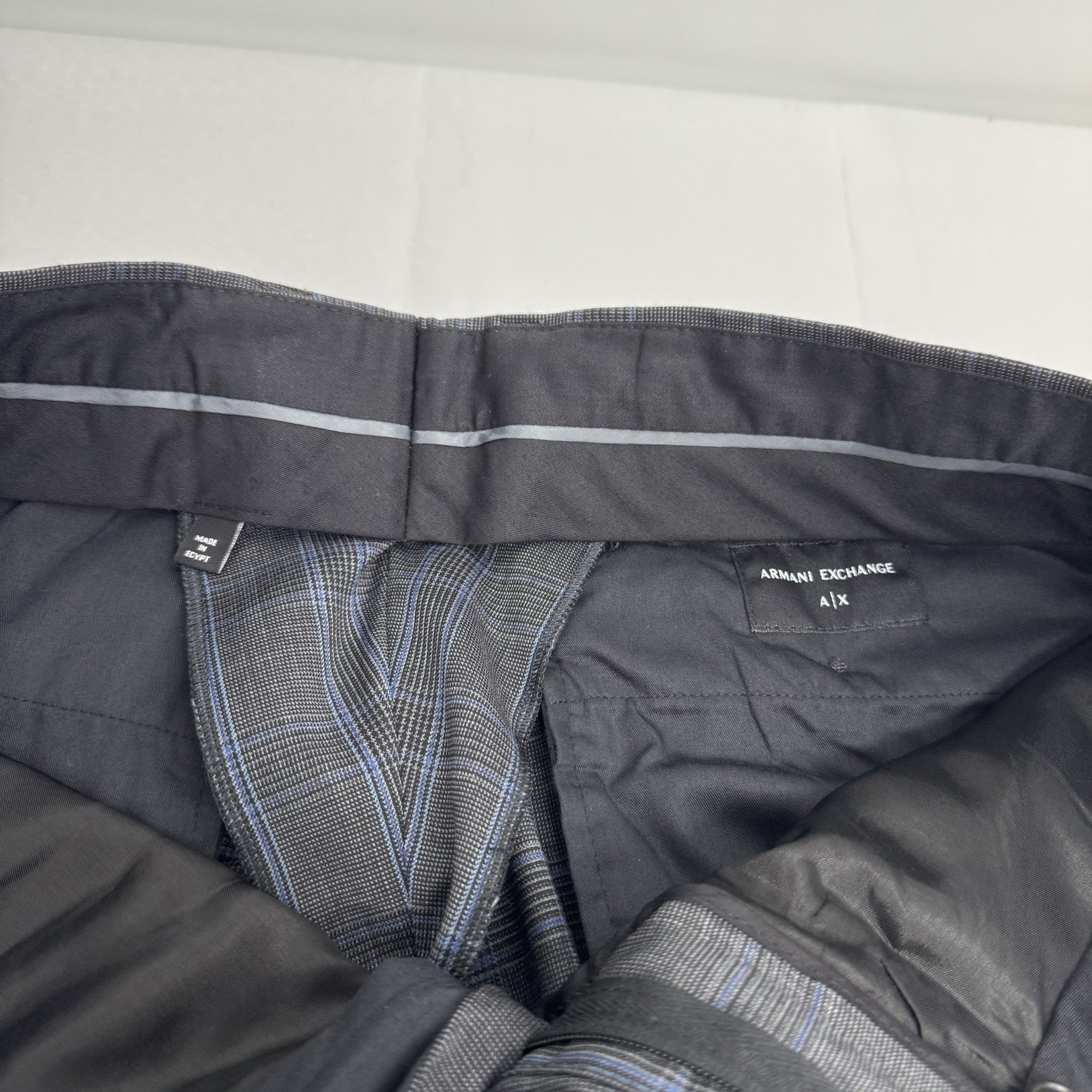 Armani Exchange 2 Piece Wool Suit 38 Pants 30WX 29L Gray/Blue Plaid