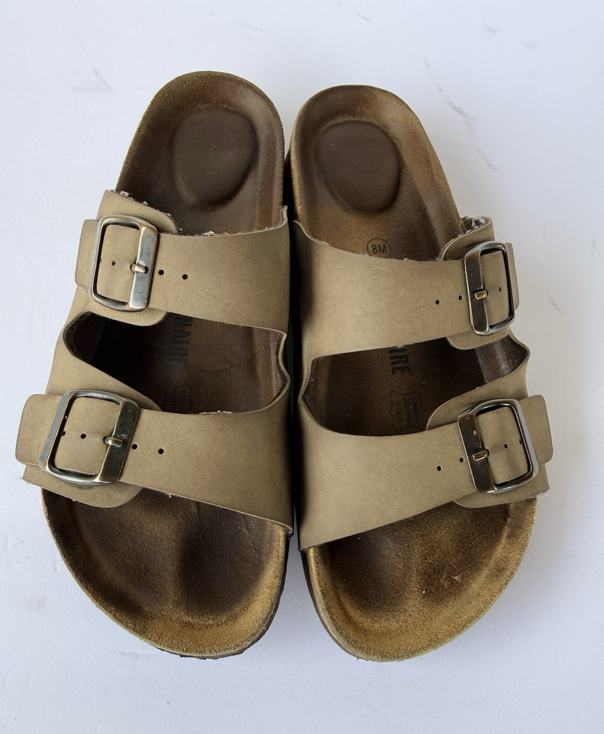 Cushionaire Women’s Beige Double Buckle Adjustable Cork Slide Sandals 8 W