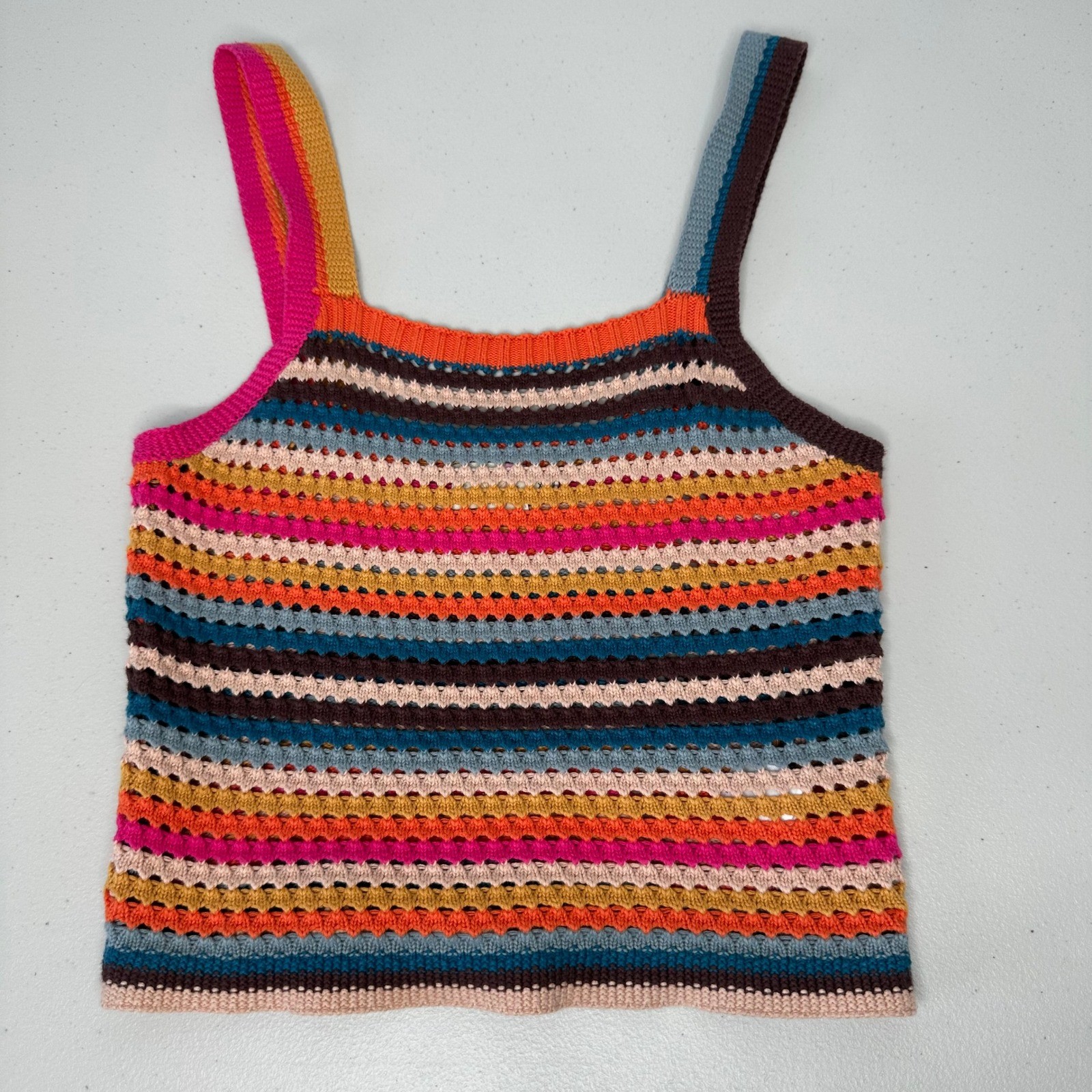Faherty Byt Rainbow Falls Crochet Tank Top Womens XS Striped Festival Hippie