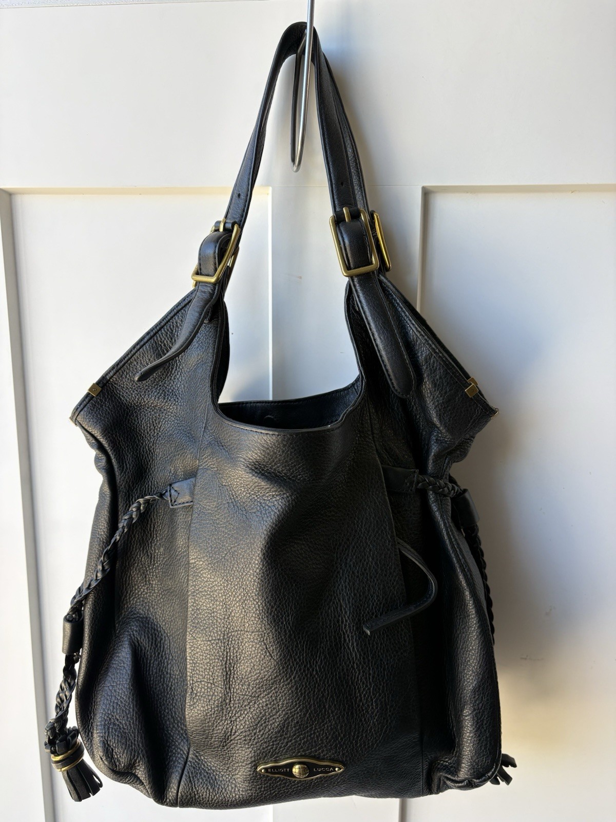 Elliott Lucca Sintra Black Leather Hobo Shoulder Bag Soft Slouchy Pebbled Bag
