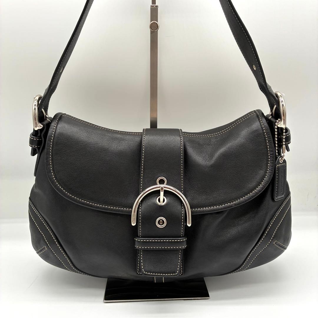 COACH Soho Hobo Shoulder Bag Black Leather Pre-Owned Charm Included 31x17x7 cm