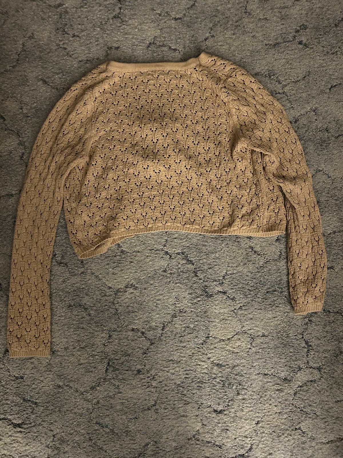 RSQ Women’s Beige Open-Knit Tie Front Cardigan Sweater V-Neck L/S L