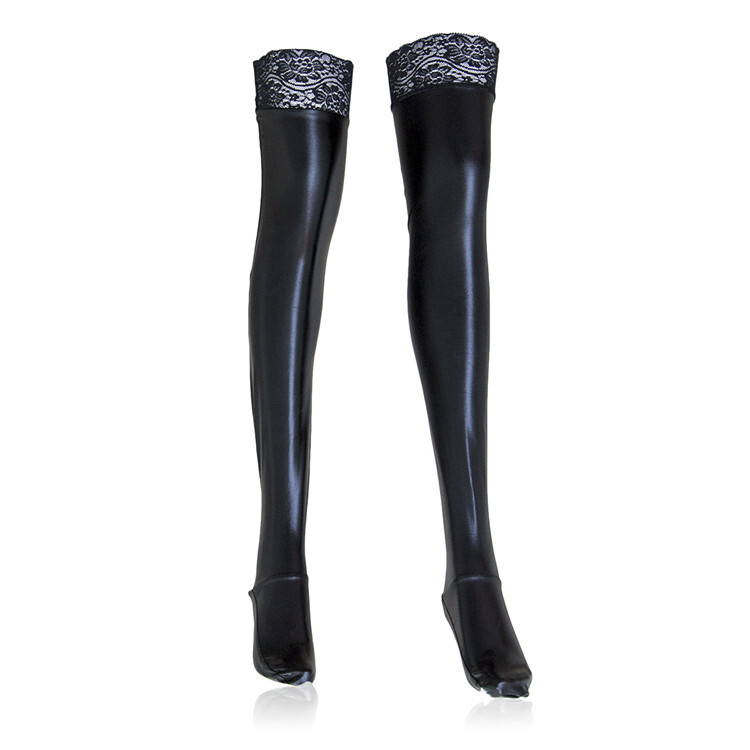 Womens PVC Latex Leather High Stockings Wet Look Shiny Thigh-High Socks Clubwear