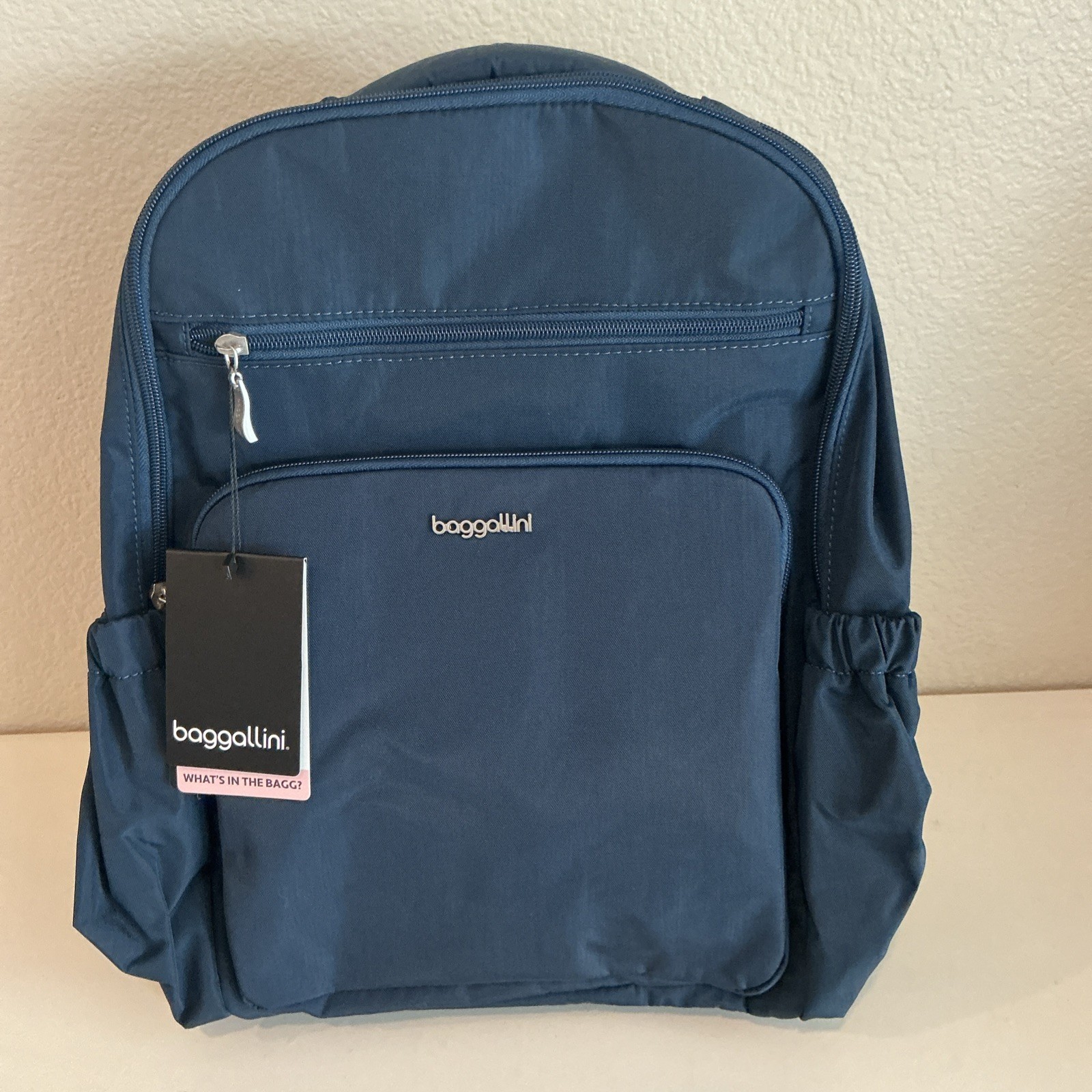 NEW Baggallini Everyday Laptop Backpack 16×14 Water-Repellent Navy Color