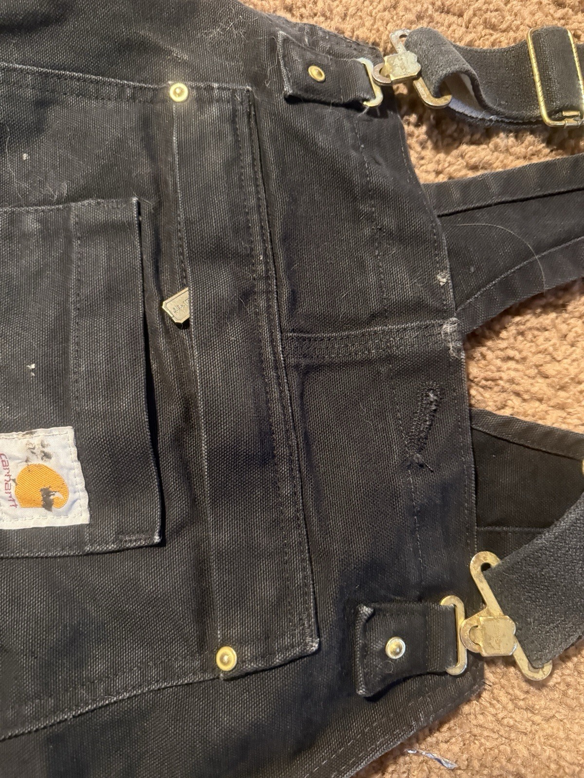 Carhartt Black Loose Fit Work Bib Overalls Men’s 104393DNY Made In Mexico