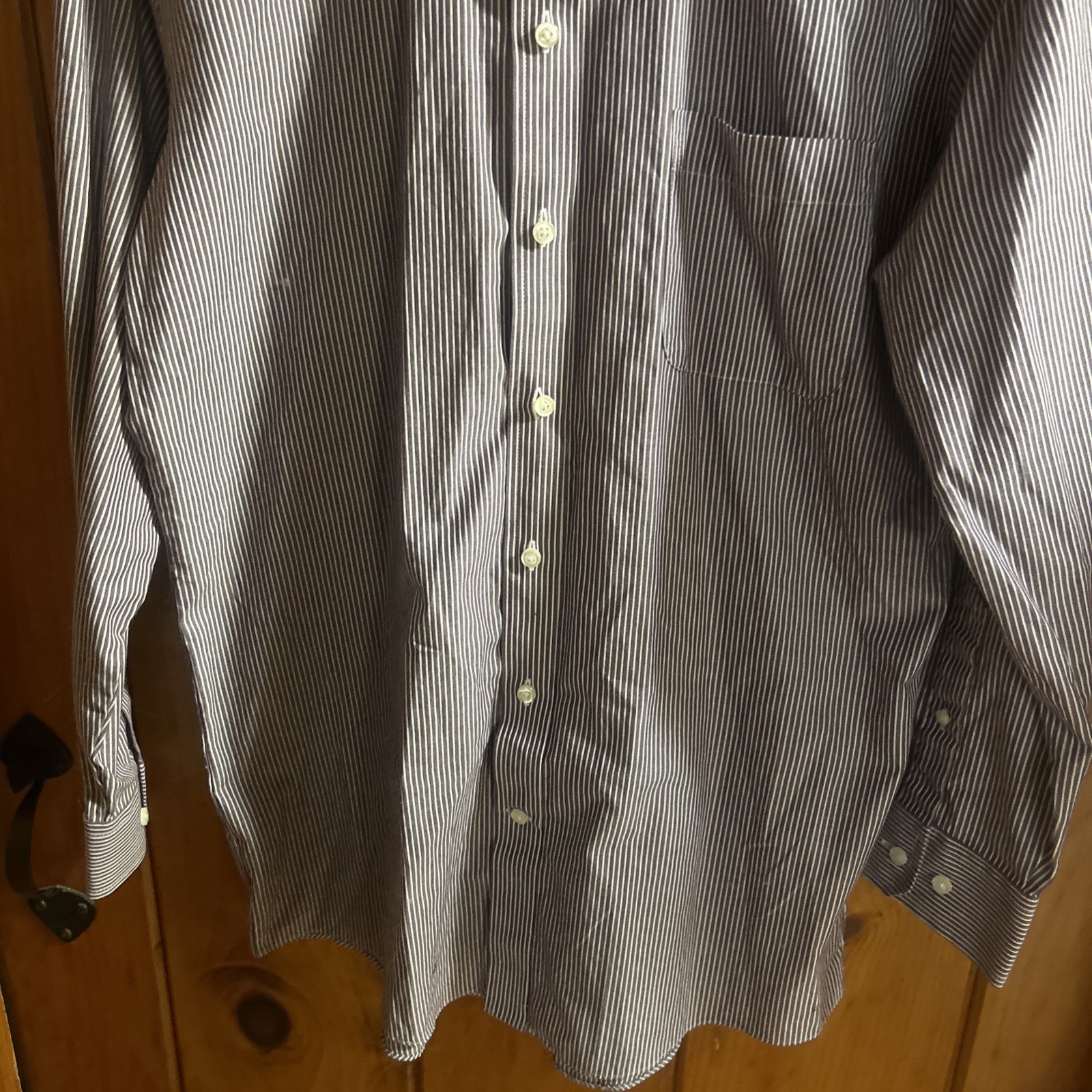 Stafford Travel Easy Care Purple Stripe Broadcloth Long Sleeve Size 16 32/33 EUC