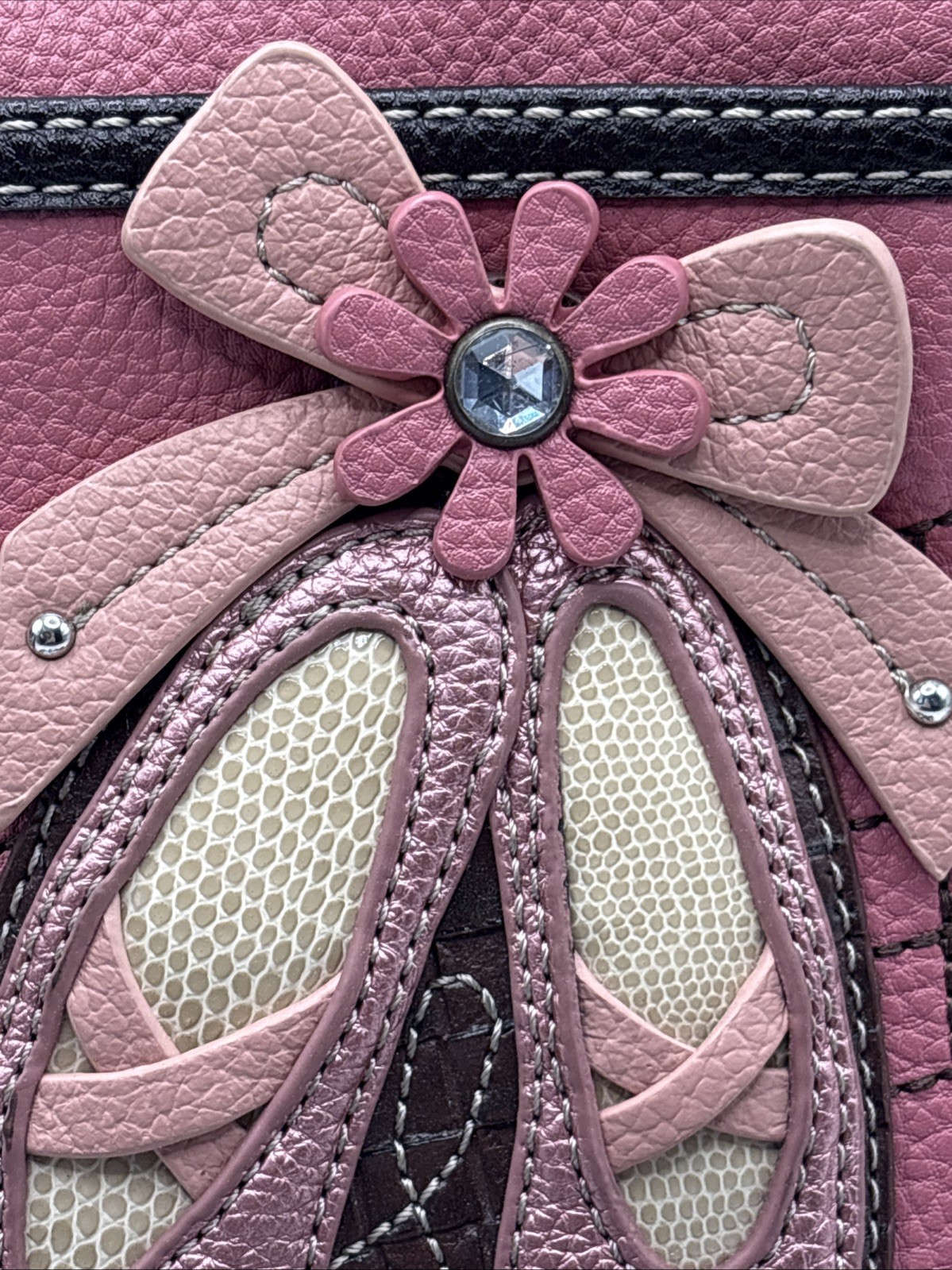 Chala Ballet Slippers Musical Notes Pink Color Brown Strap Small Purse