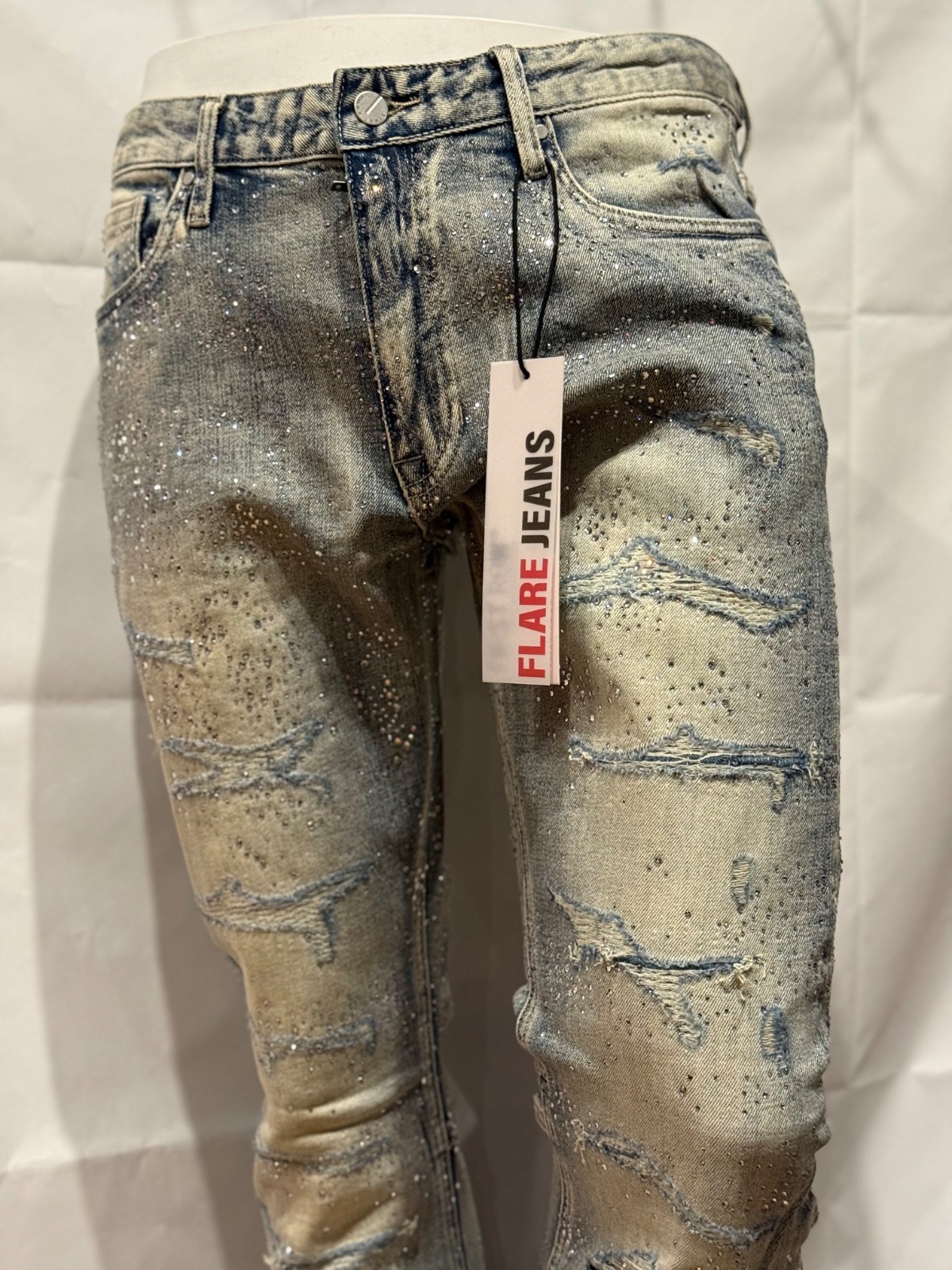 FRD4101 FIRST ROW PREMIUM RIPPED Skinny Stacked FIT SKINNY DENIM W/STONE