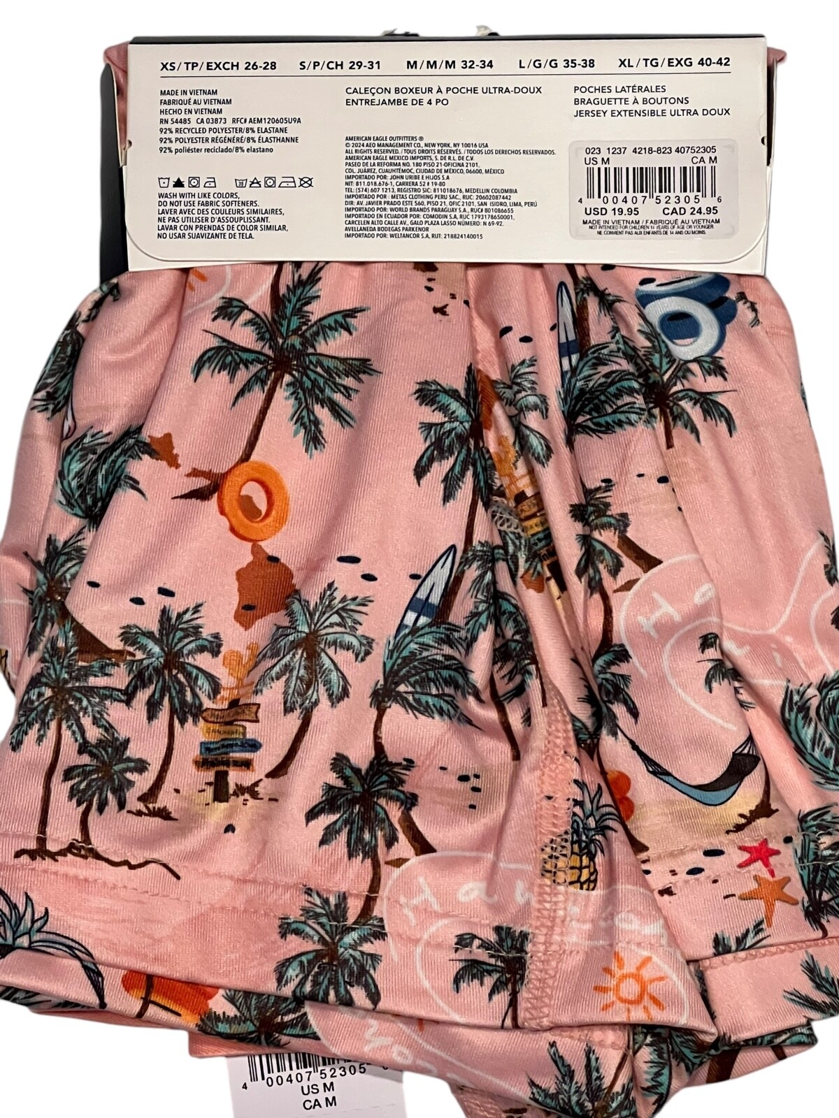 NWT AMERICAN EAGLE Ultra Soft Pocket Boxer Sz XS-S-M-L-XL Pink Palm Trees #78