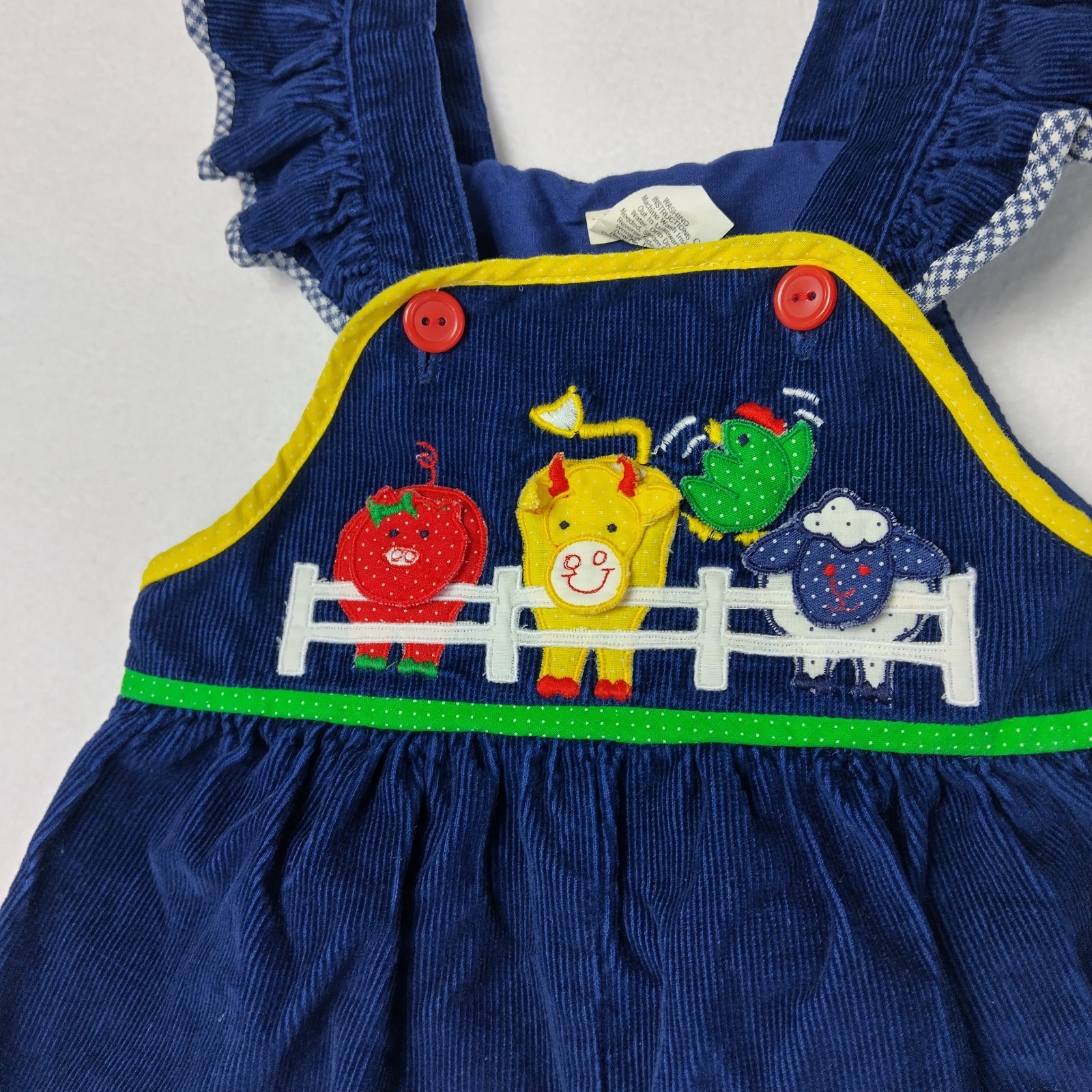Vintage Overalls Blue Corduroy -12 Months- Snap Legs Farm Animals