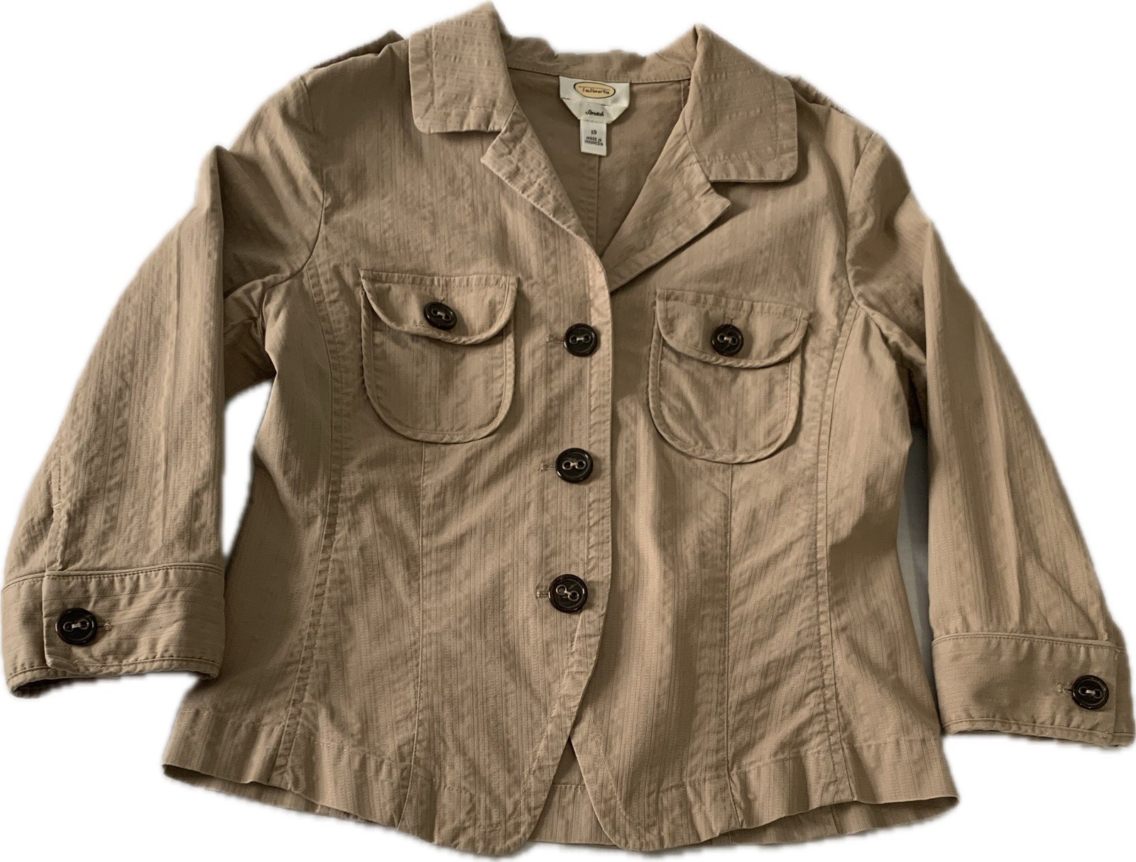 Talbots Women 10 Safari Jacket Military Style Cotton Lycra Light Brown 2 Pockets