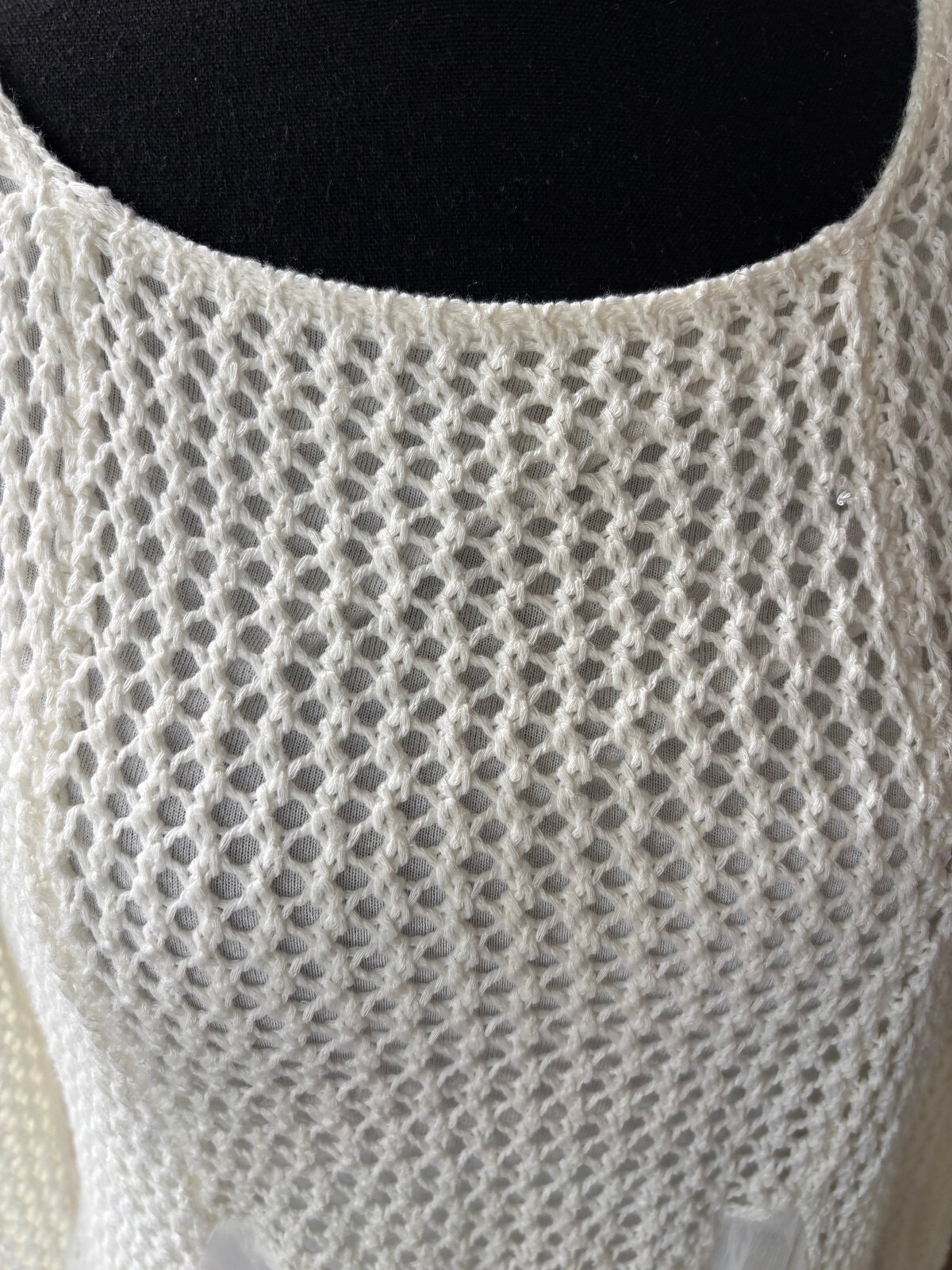Cristina V White Crochet Open Knit Tunic – Fairycore Layering Dress Medium