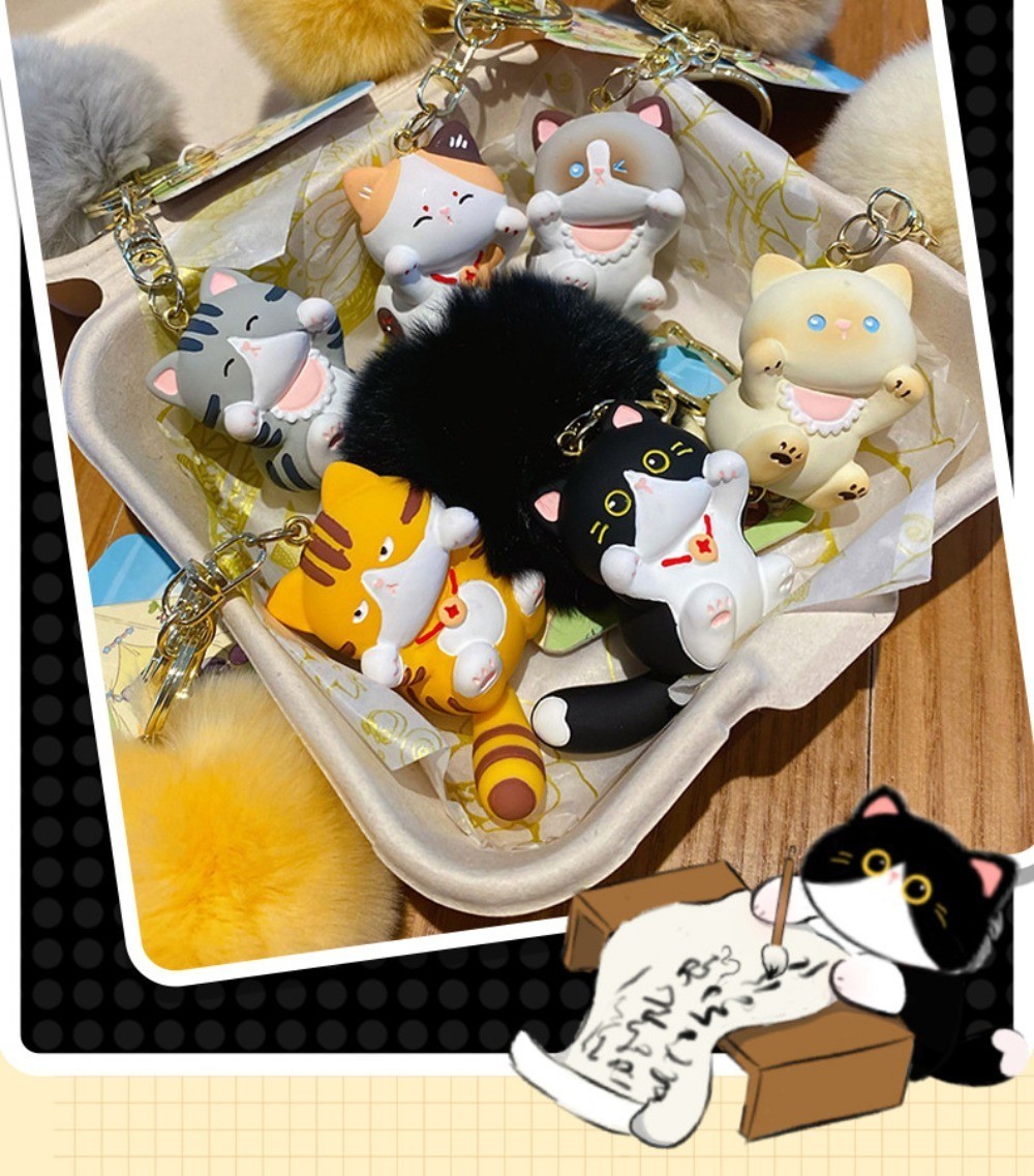 Resin cartoon plush ball keychain cow plush doll orange Siamese cat bag pendant