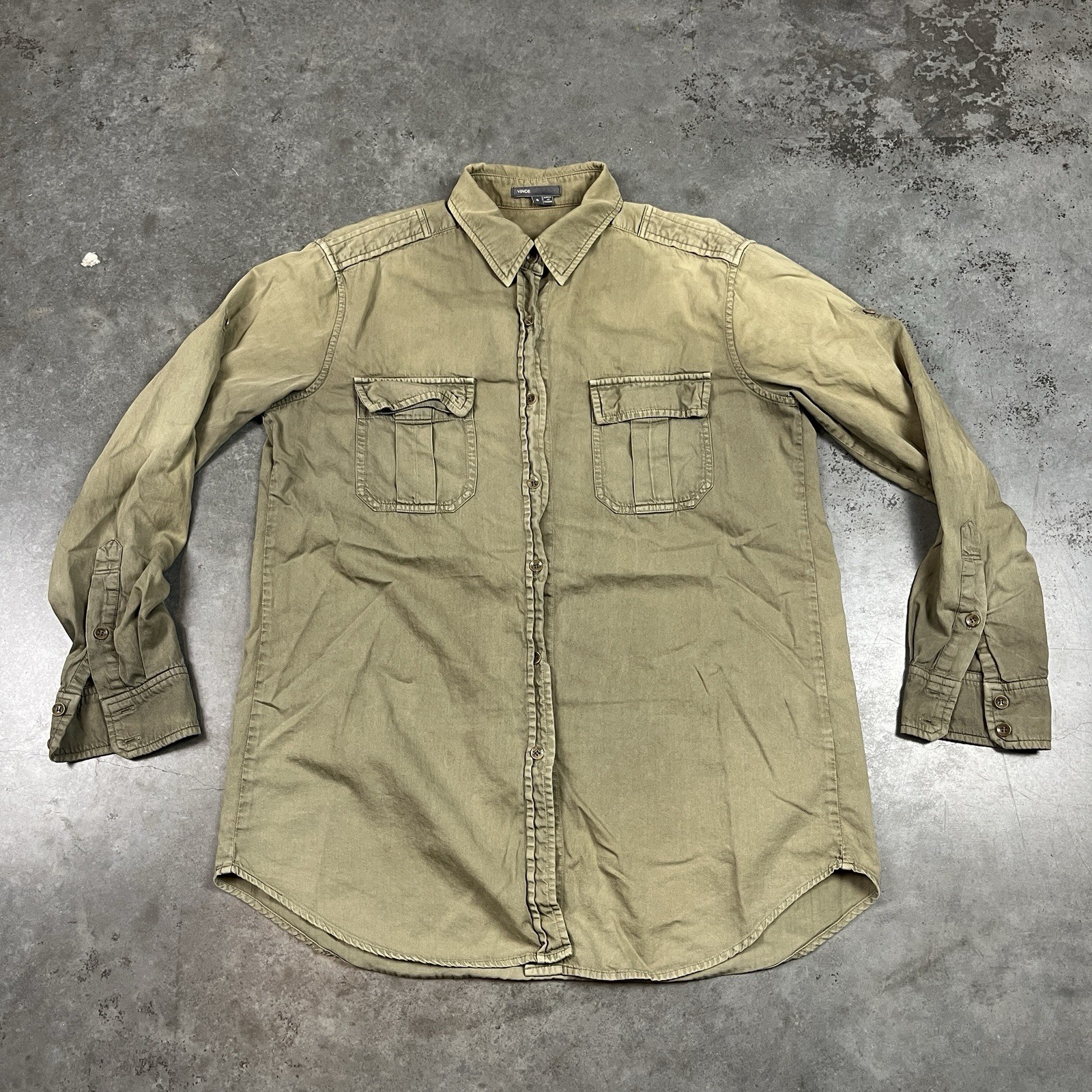 Vince Shirt Womens Small Green Sun Fade Button Up Long Sleeve