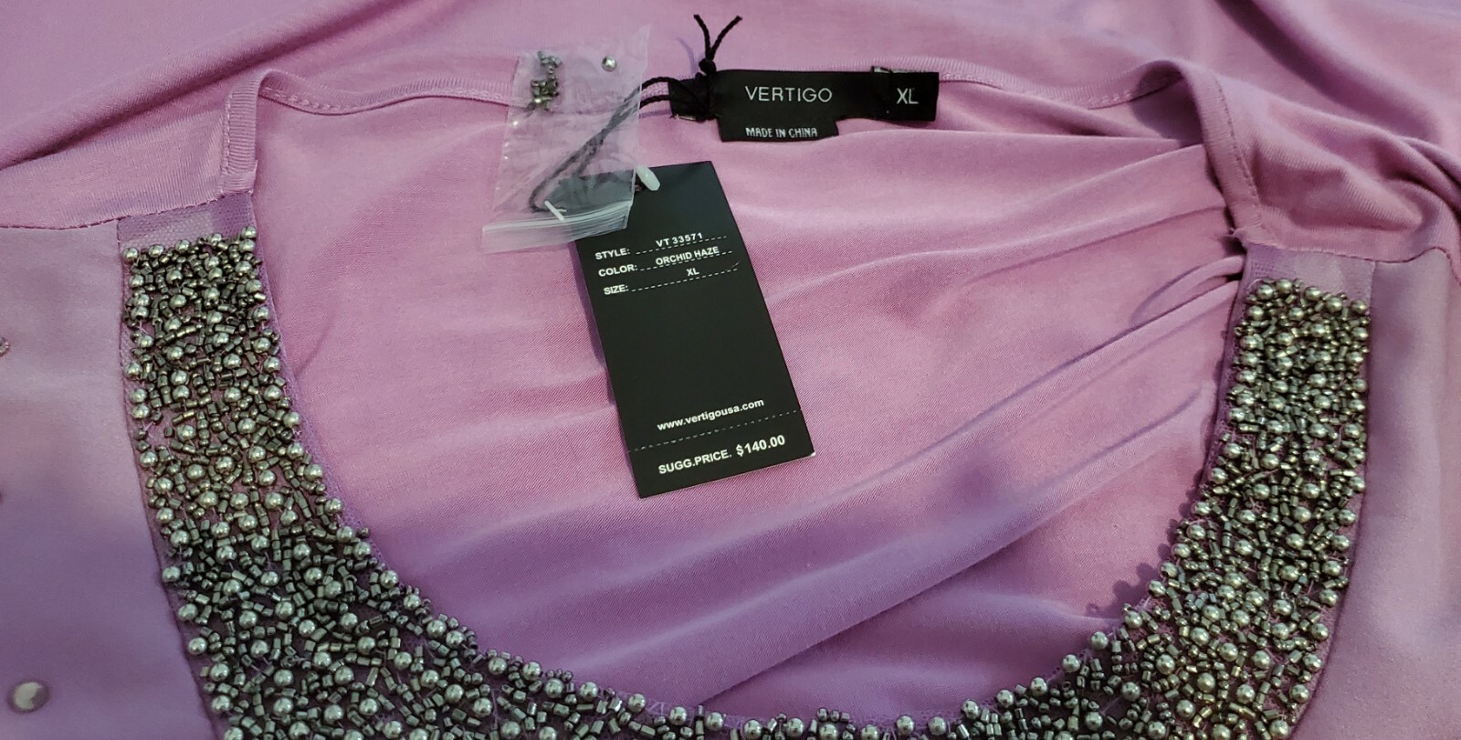Vertigo Glam Beaded Rhinestone Dolman Sleeve Blouse Purple Party Top XL NWT $140