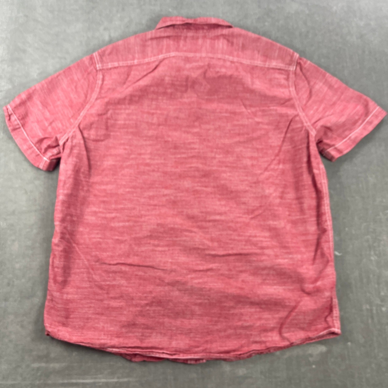 Woolrich Mens Large Red Short Sleeve Button Down Slub Cotton Shirt