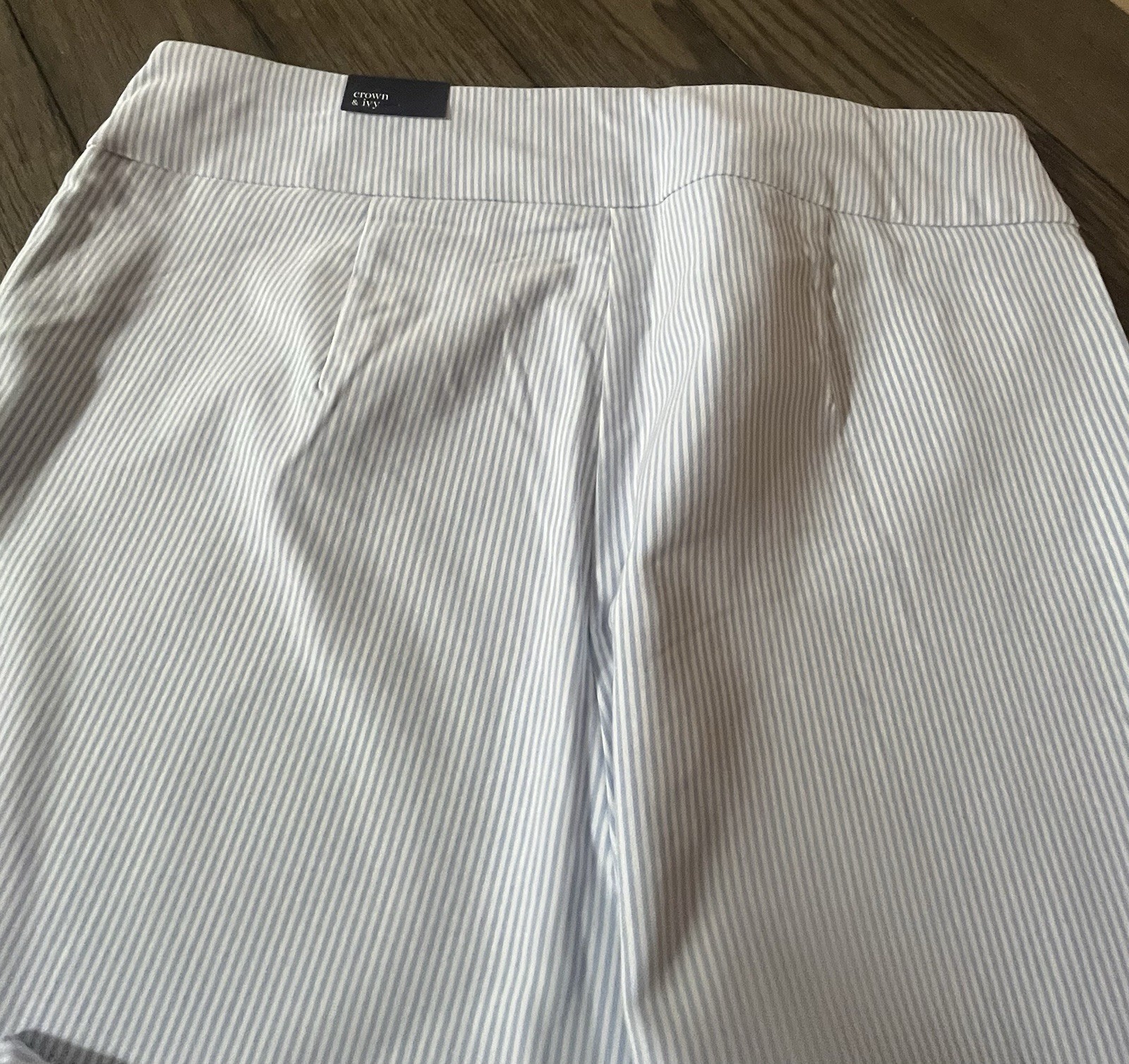 Crown & Ivy Blue/White Striped Flat Front capri Women Plus Size