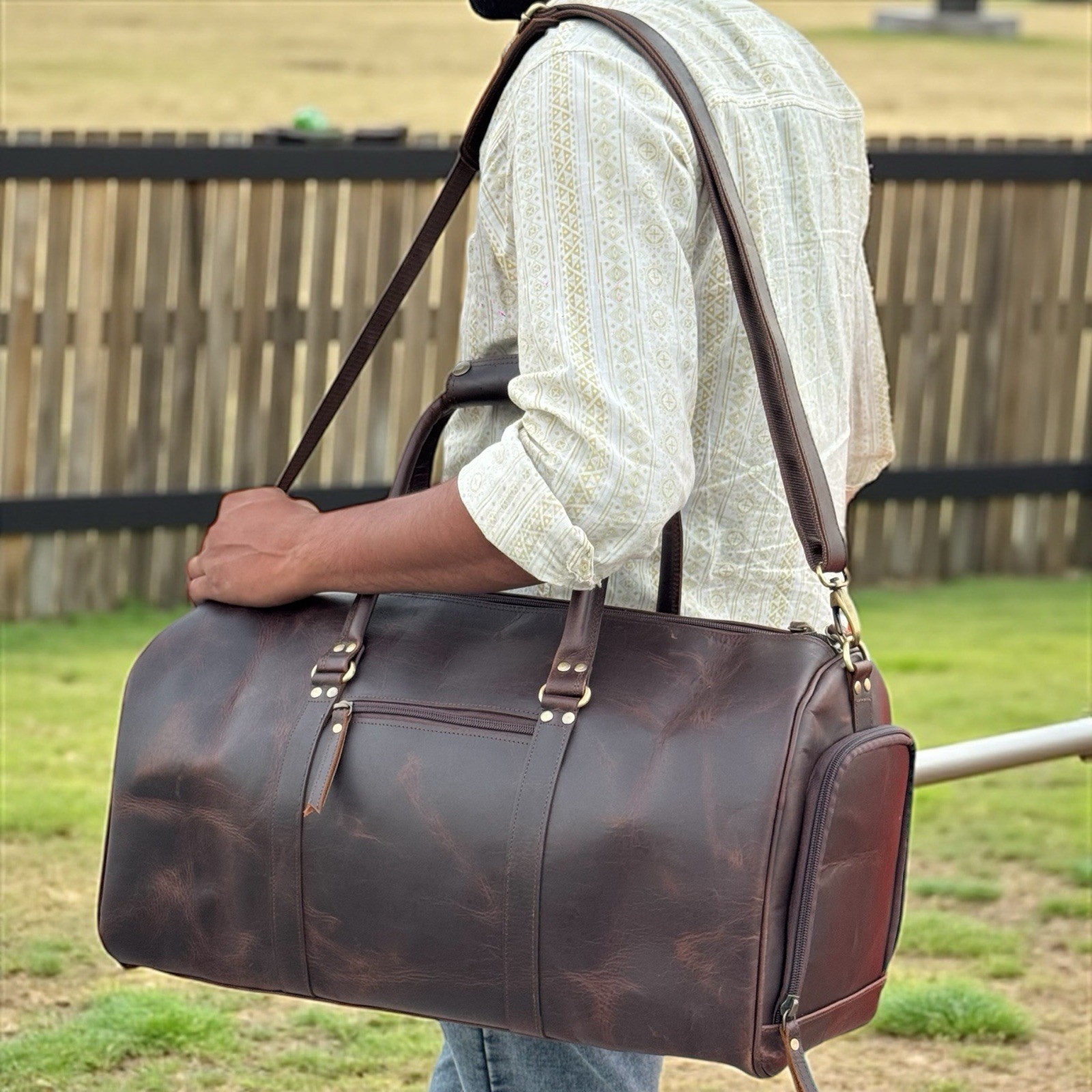 Leather Duffle Bag For Men Gym Bag With Shoe Compartment